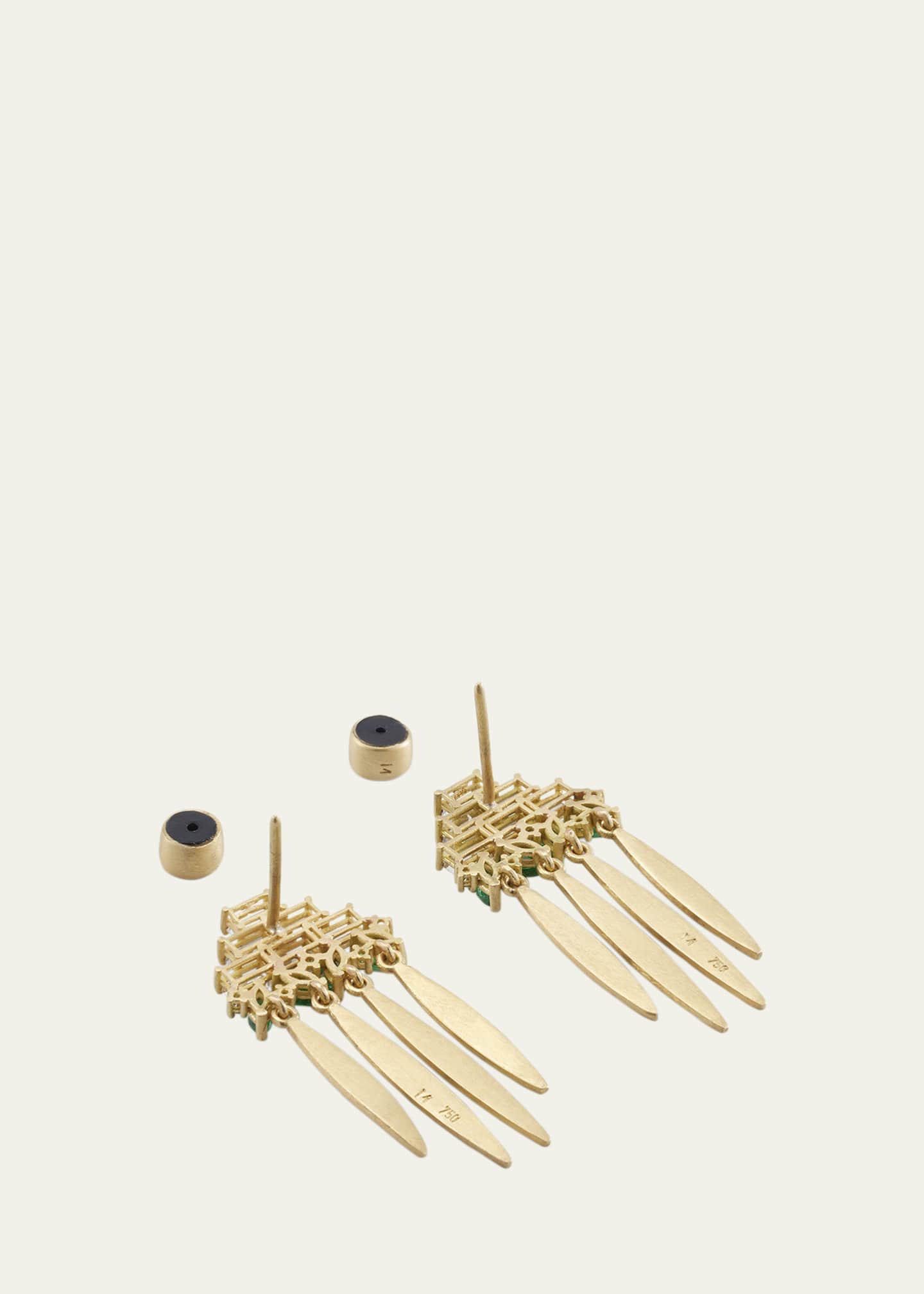 ILEANA MAKRI 18K Yellow Gold Grass Spike Earrings with Diamonds and Emeralds Image 4 of 4