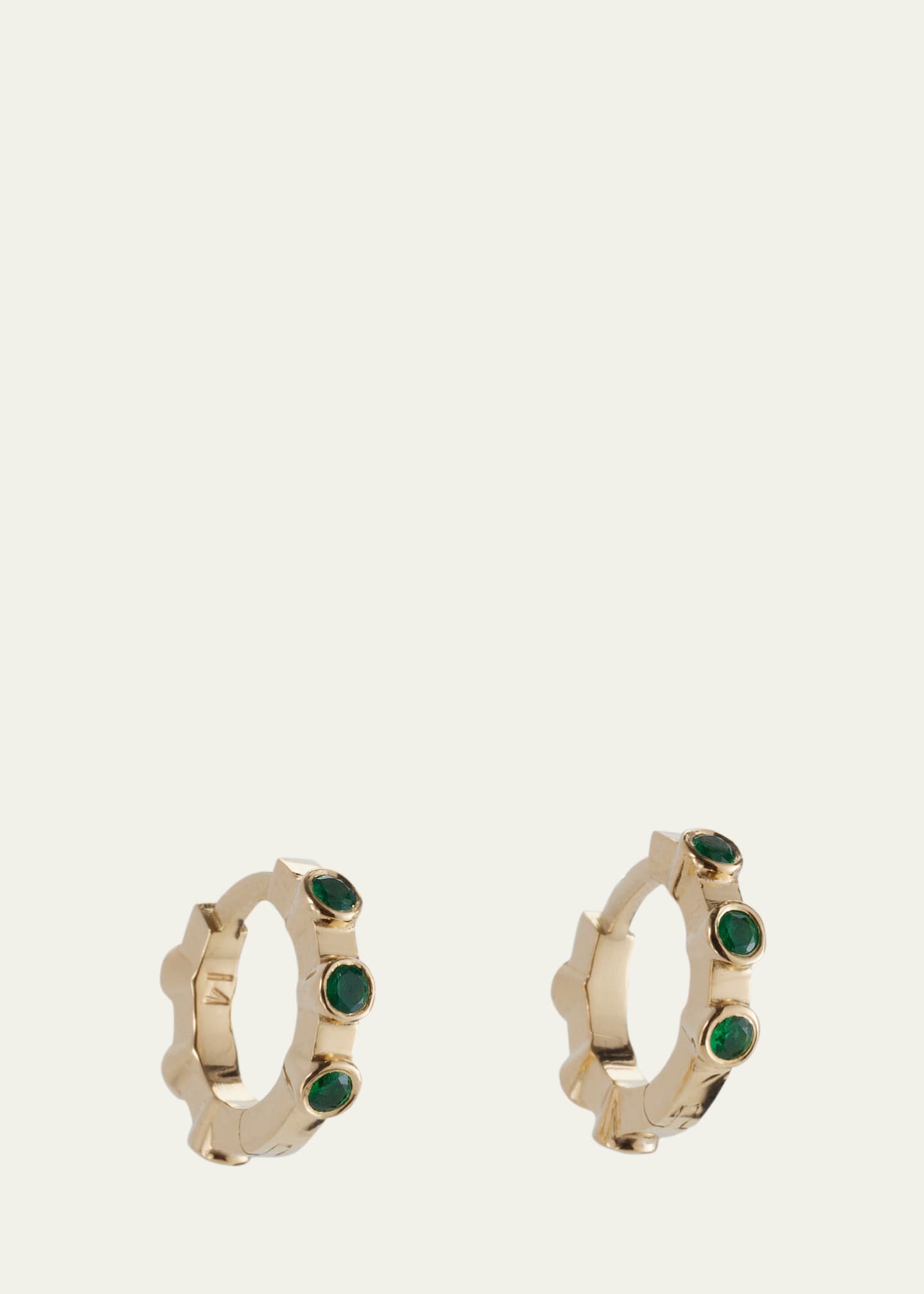 ILEANA MAKRI 18K Yellow Gold Midi Hoop Earrings with White Diamonds and Emeralds Image 3 of 4