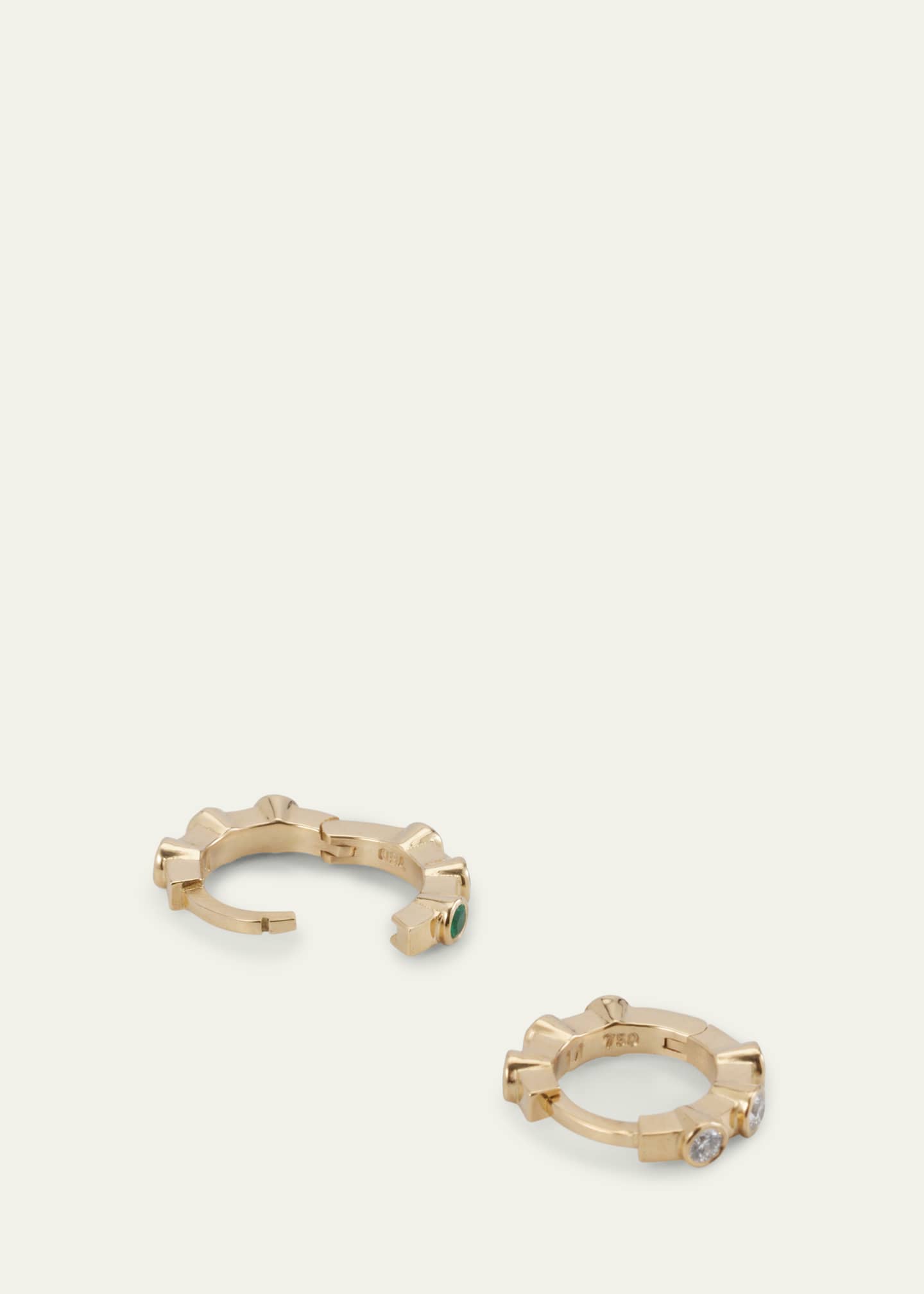 ILEANA MAKRI 18K Yellow Gold Midi Hoop Earrings with White Diamonds and Emeralds Image 4 of 4