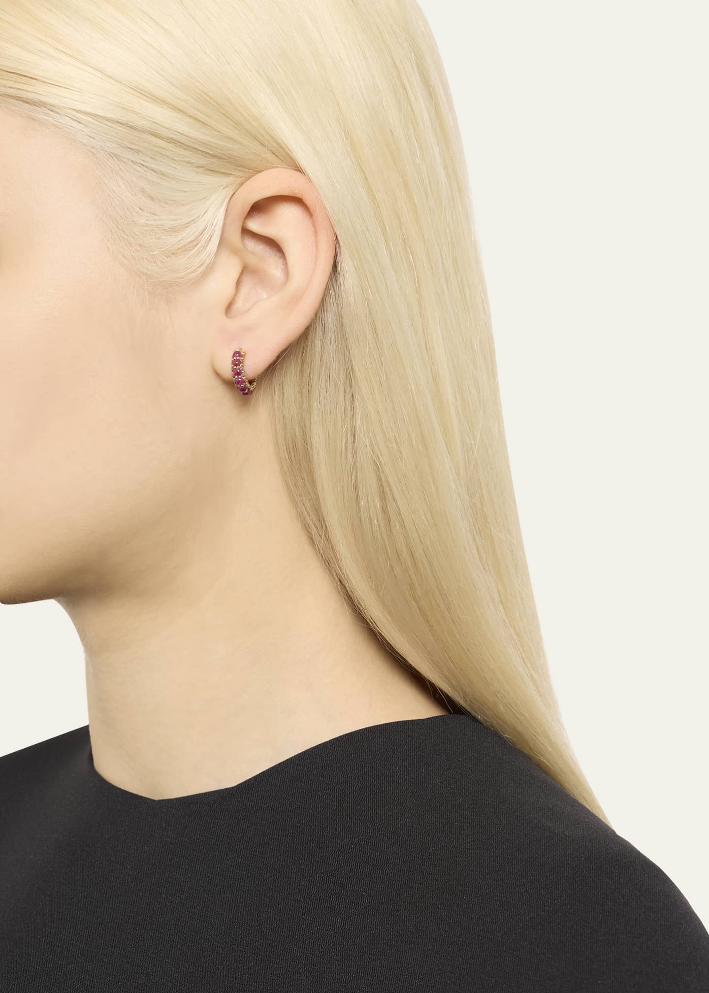 ILEANA MAKRI 18K Pink Gold Ruby Streamflow Hoop Earrings Image 2 of 4