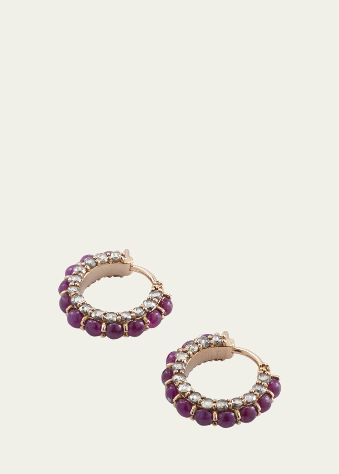 ILEANA MAKRI 18K Pink Gold Ruby Streamflow Hoop Earrings Image 3 of 4