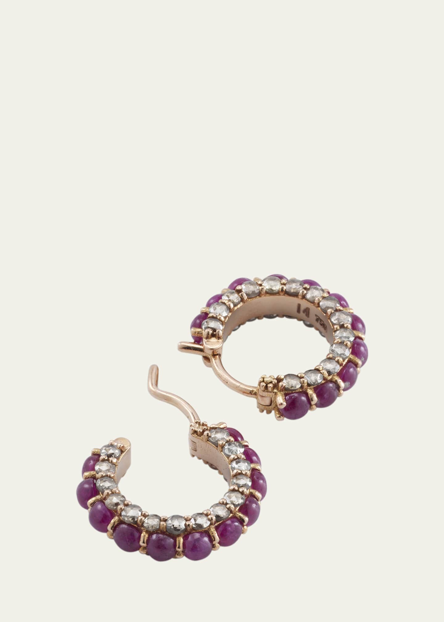 ILEANA MAKRI 18K Pink Gold Ruby Streamflow Hoop Earrings Image 4 of 4