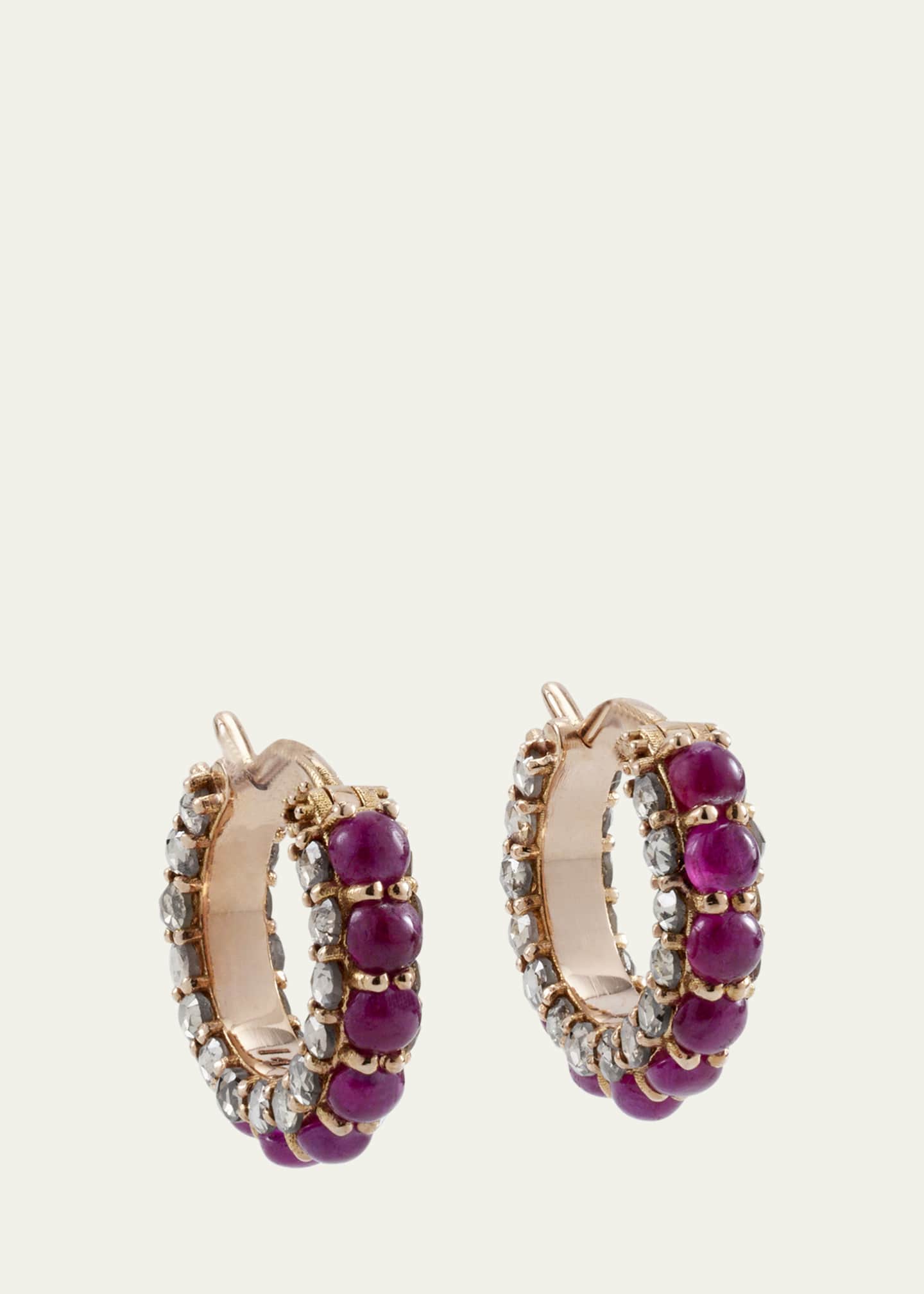 ILEANA MAKRI 18K Pink Gold Ruby Streamflow Hoop Earrings Image 1 of 4