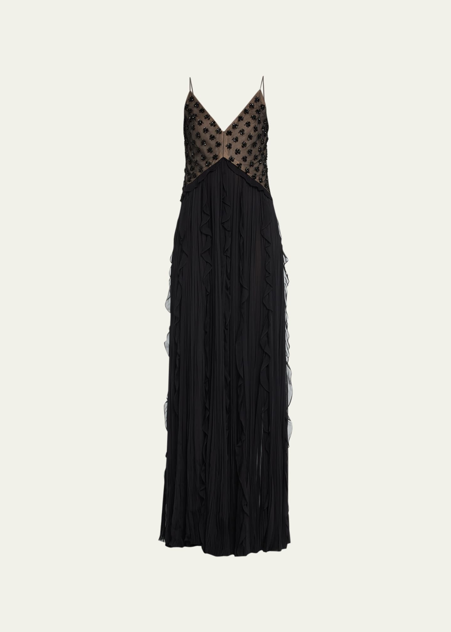 J. Mendel Embroidered Floral Silk Hand Pleated Ruffles Gown - Bergdorf ...