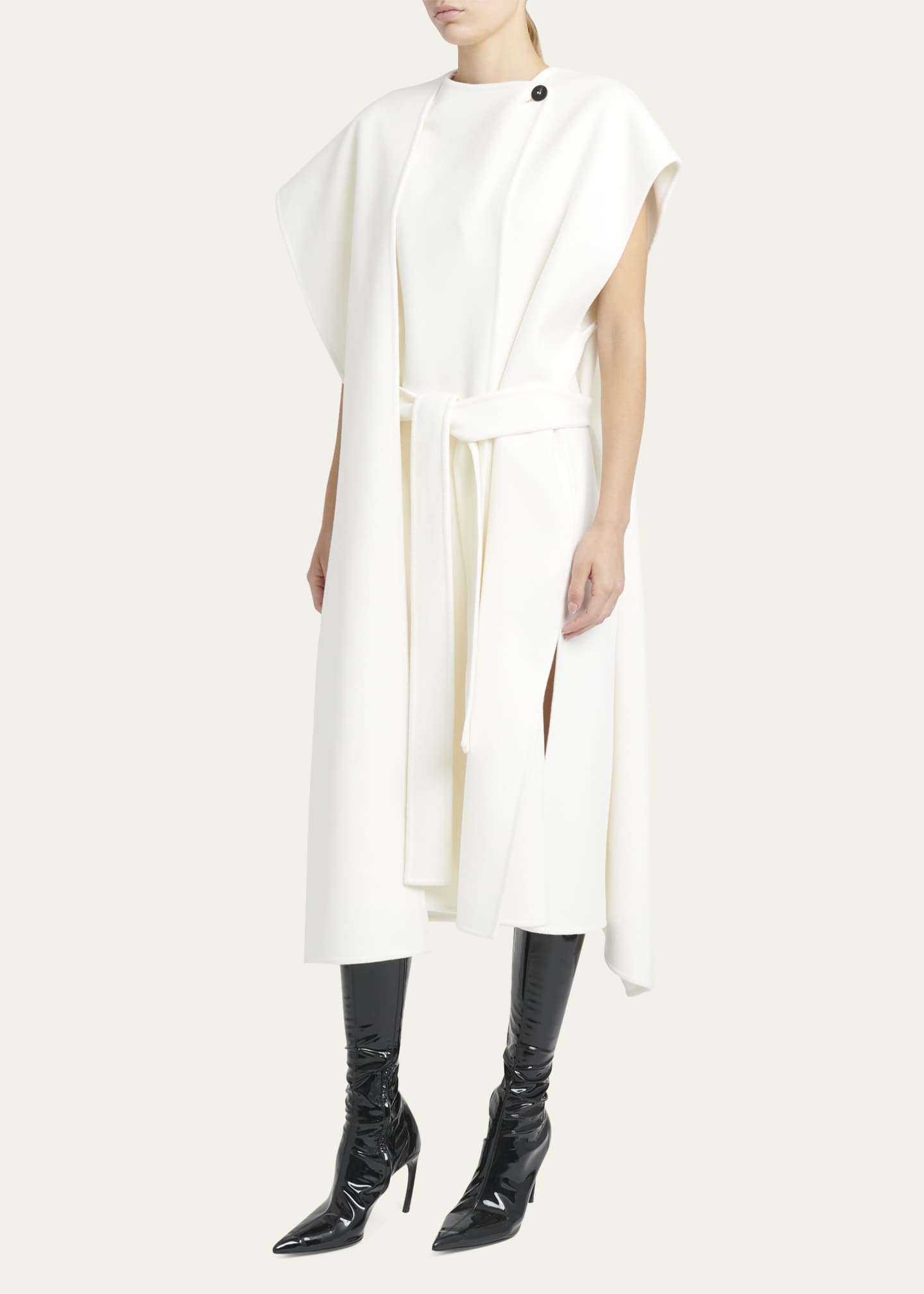 Ferragamo Short-Sleeve Midi Wrap Coat Dress Image 4 of 5