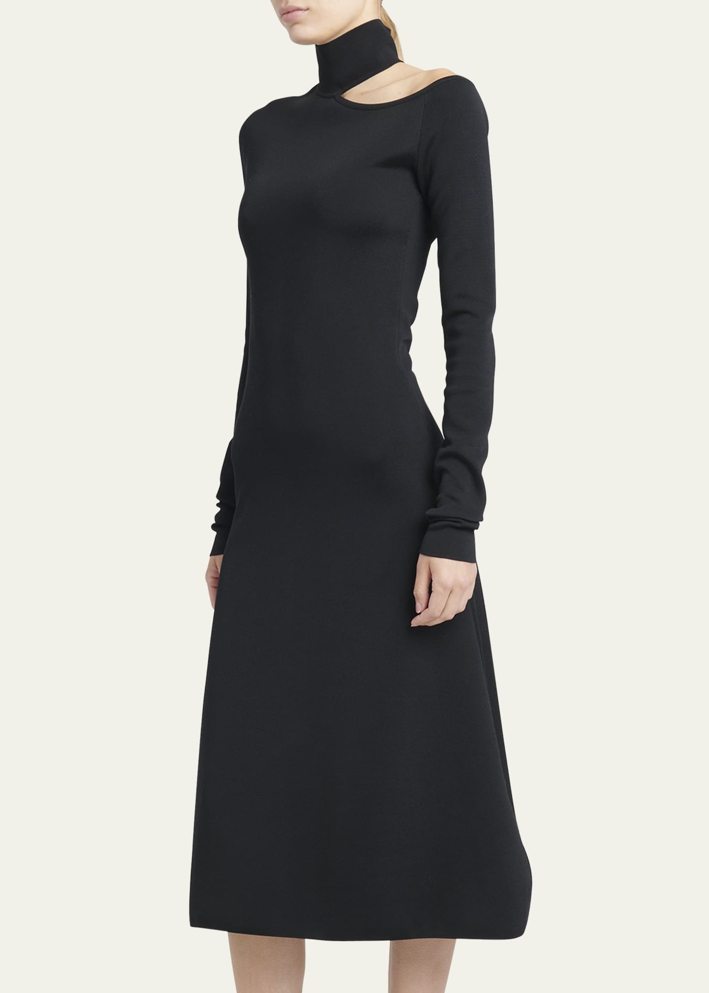 Ferragamo Turtleneck Cold-Shoulder Long-Sleeve Midi Sweater Dress ...