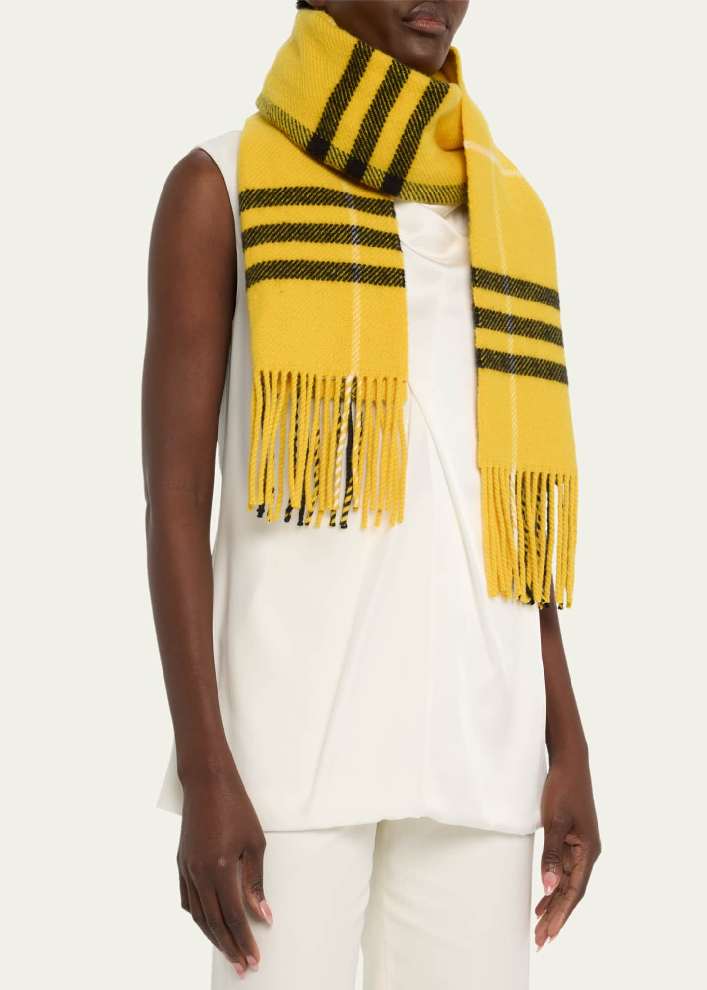 Burberry Check Cashmere Scarf - Yellow