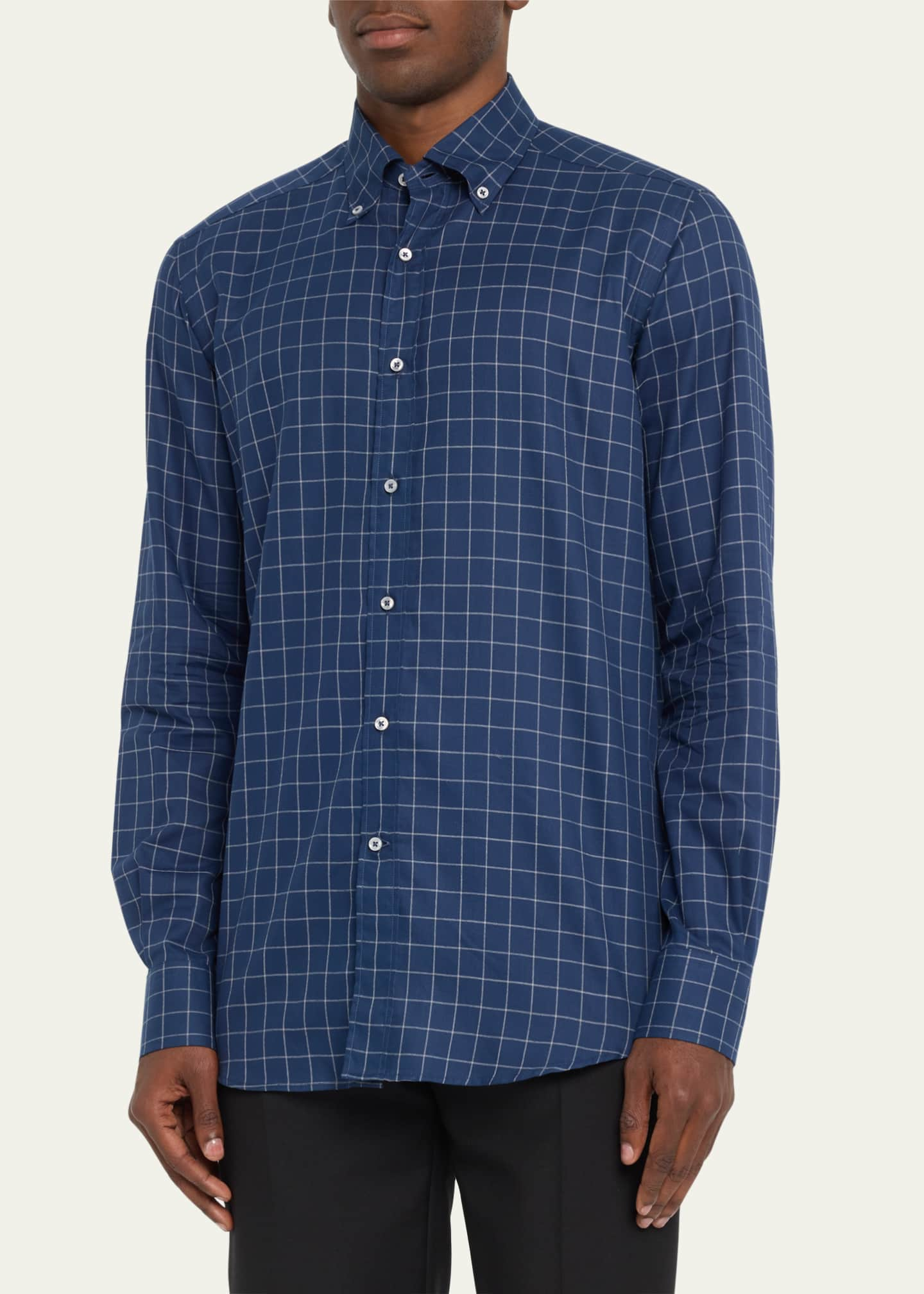 Bergdorf Goodman Men's Cotton Grid Check Sport Shirt - Bergdorf