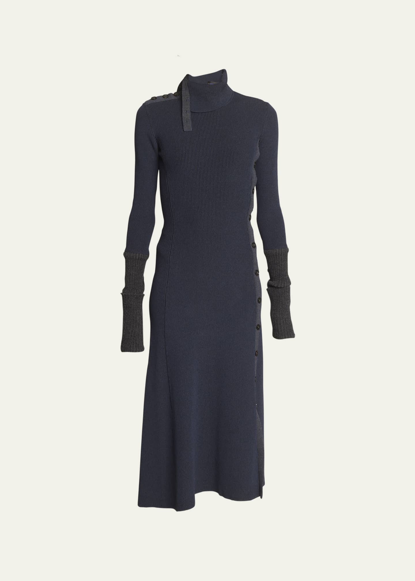 Proenza Schouler Fine Rib Knit Long-Sleeve Midi Sweater Dress
