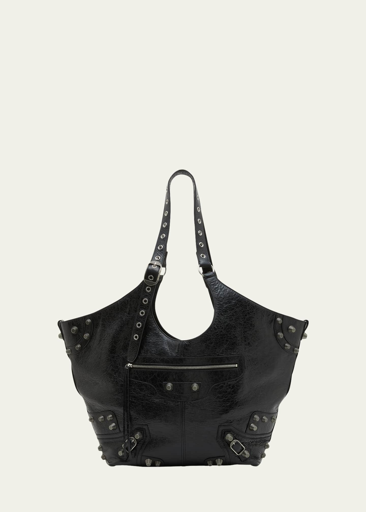 BALENCIAGA Le Cagole small studded crinkled-leather shoulder bag