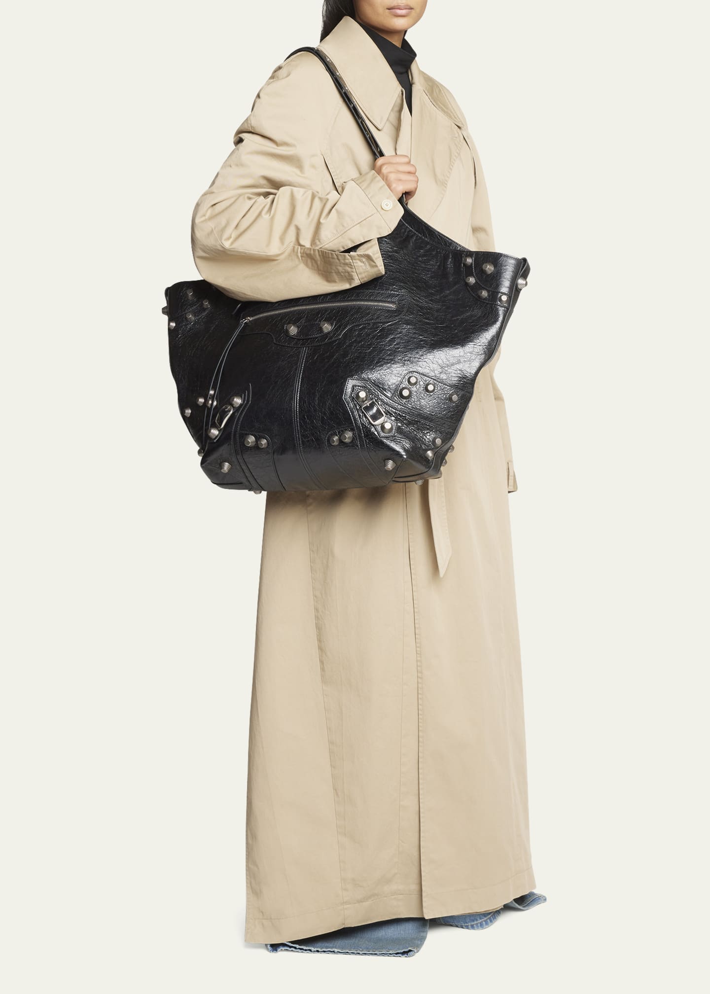 Balenciaga Le Cagole Crinkled Leather Tote Bag