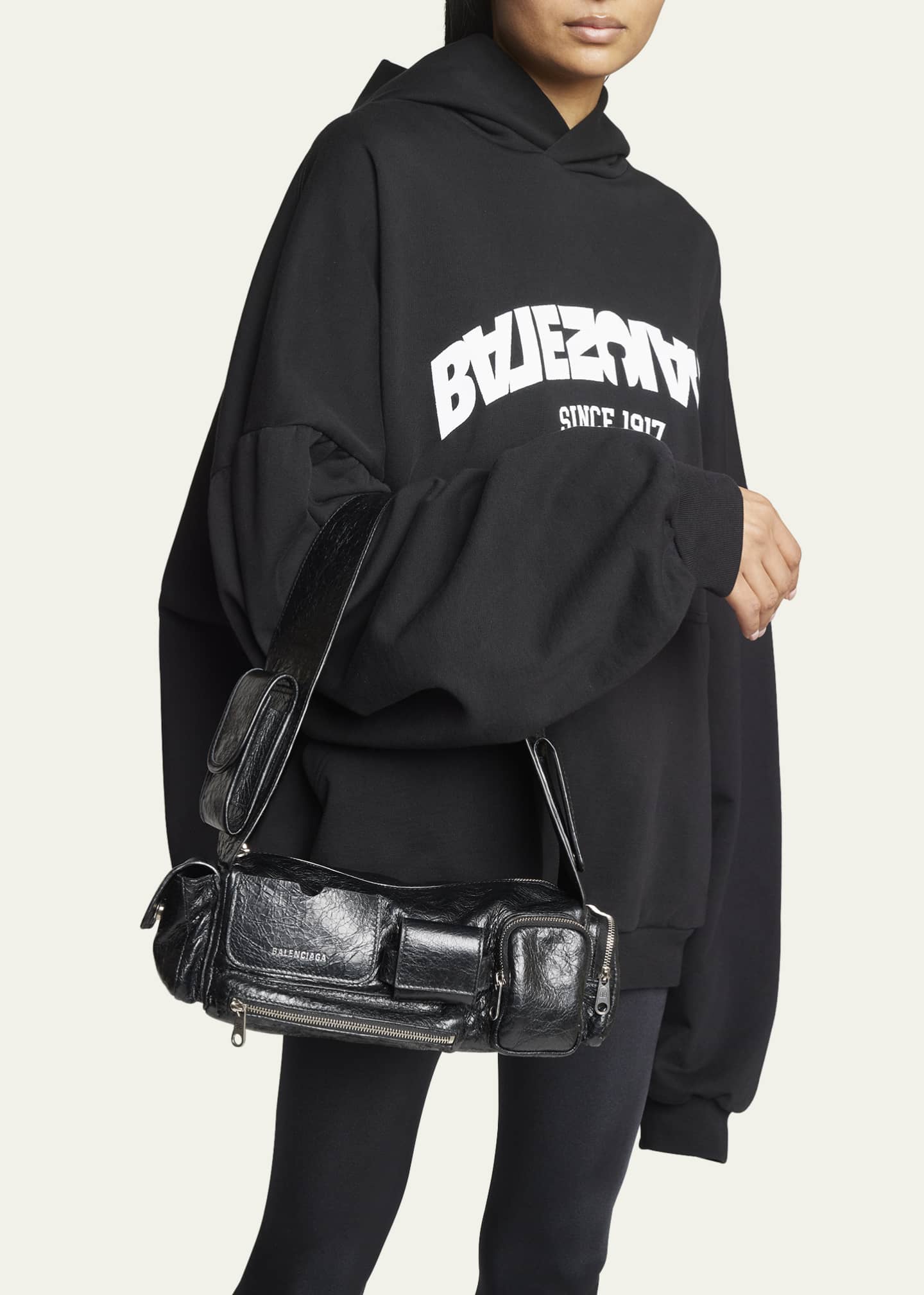 Black Superbusy XS crinkled-leather shoulder bag, Balenciaga