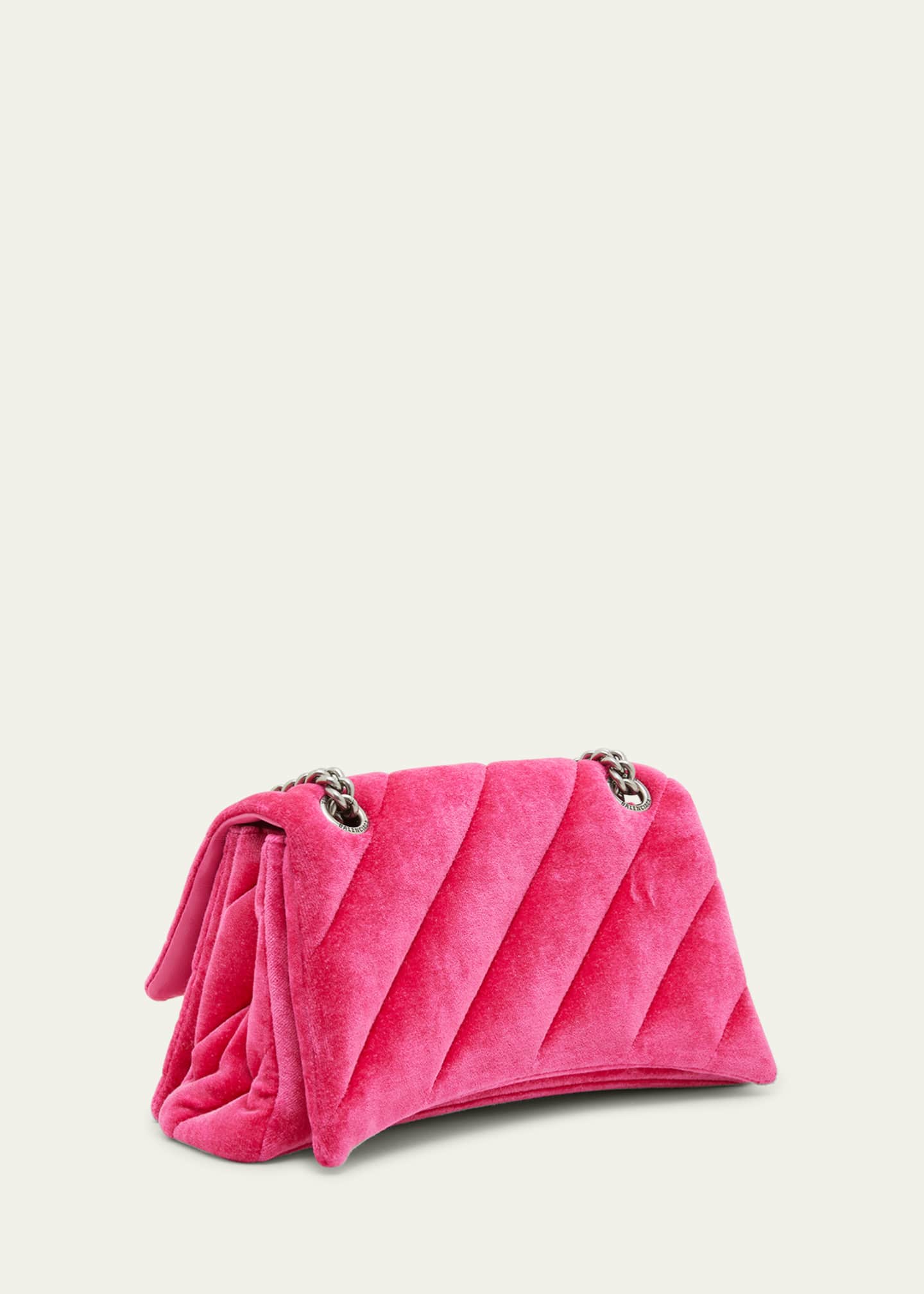 Balenciaga Crush Small Quilted Velvet Chain Shoulder Bag