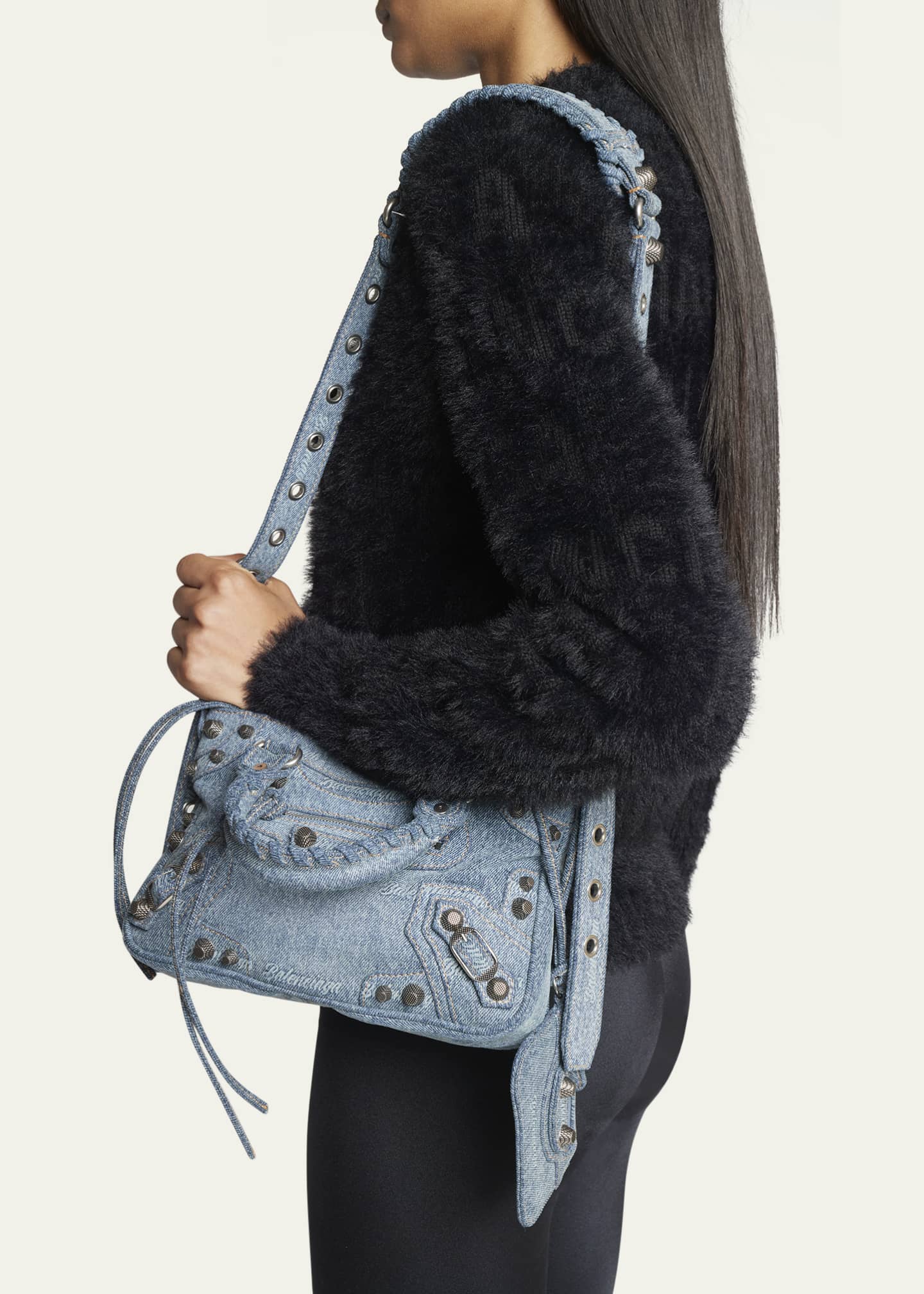 Balenciaga Neo Cagole Small Denim Shoulder Bag