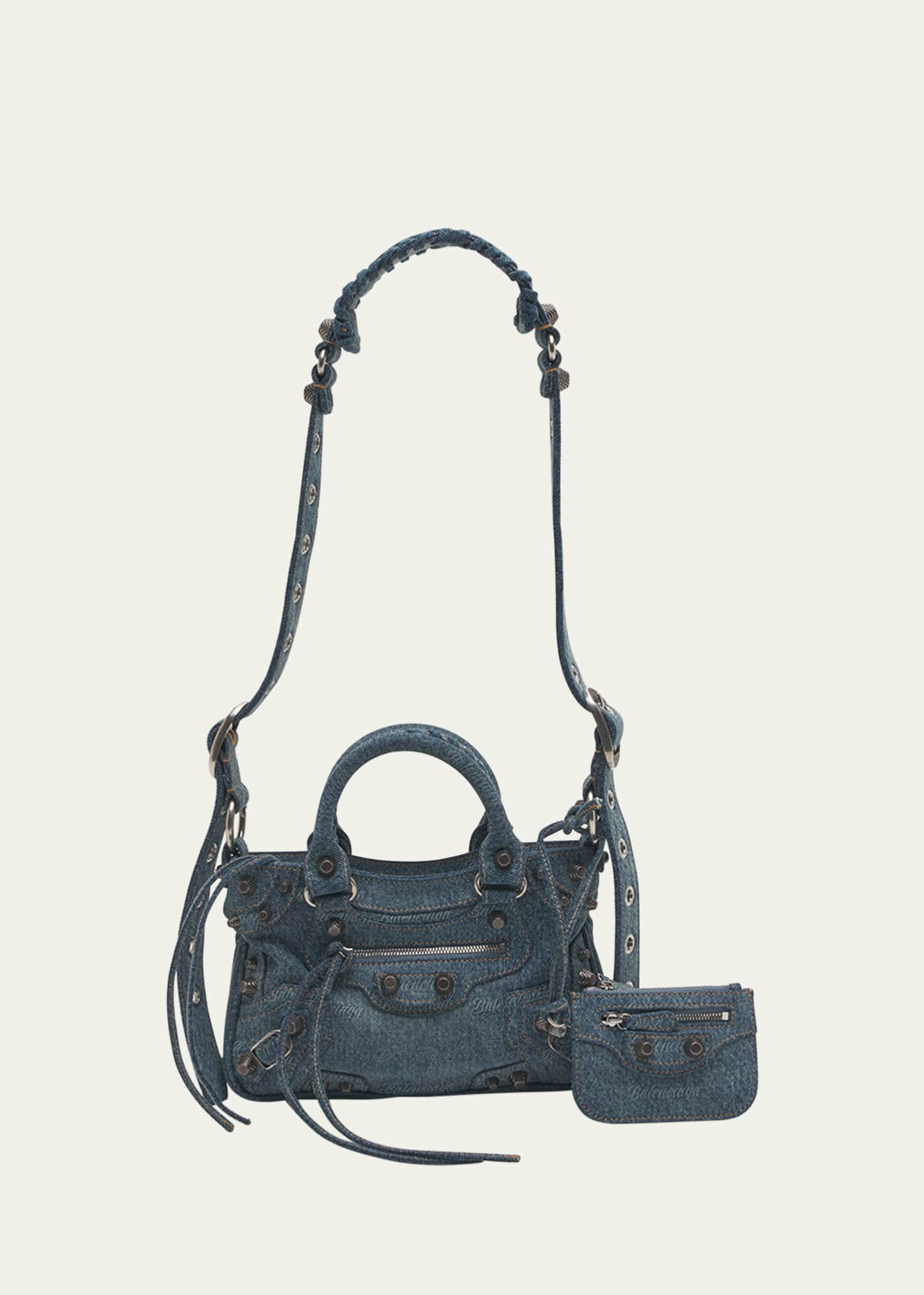 Balenciaga Women's Neo Cagole City Handbag in Denim - Blue One-Size