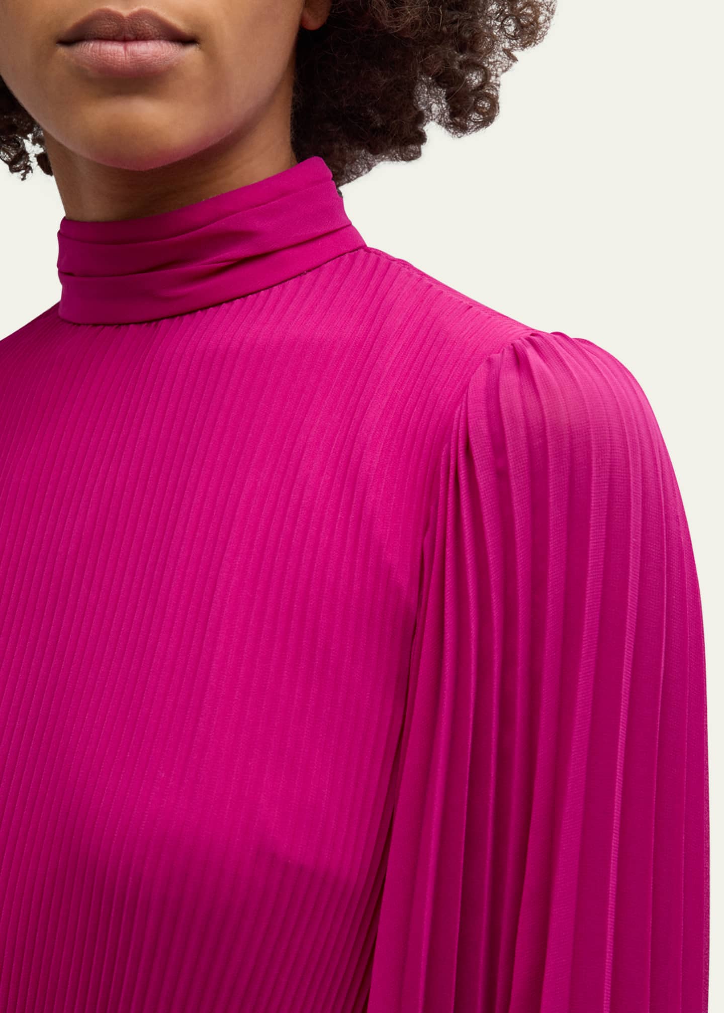 Milly Rosemary Pleated Mock-Neck Chiffon Mini Dress - Bergdorf Goodman