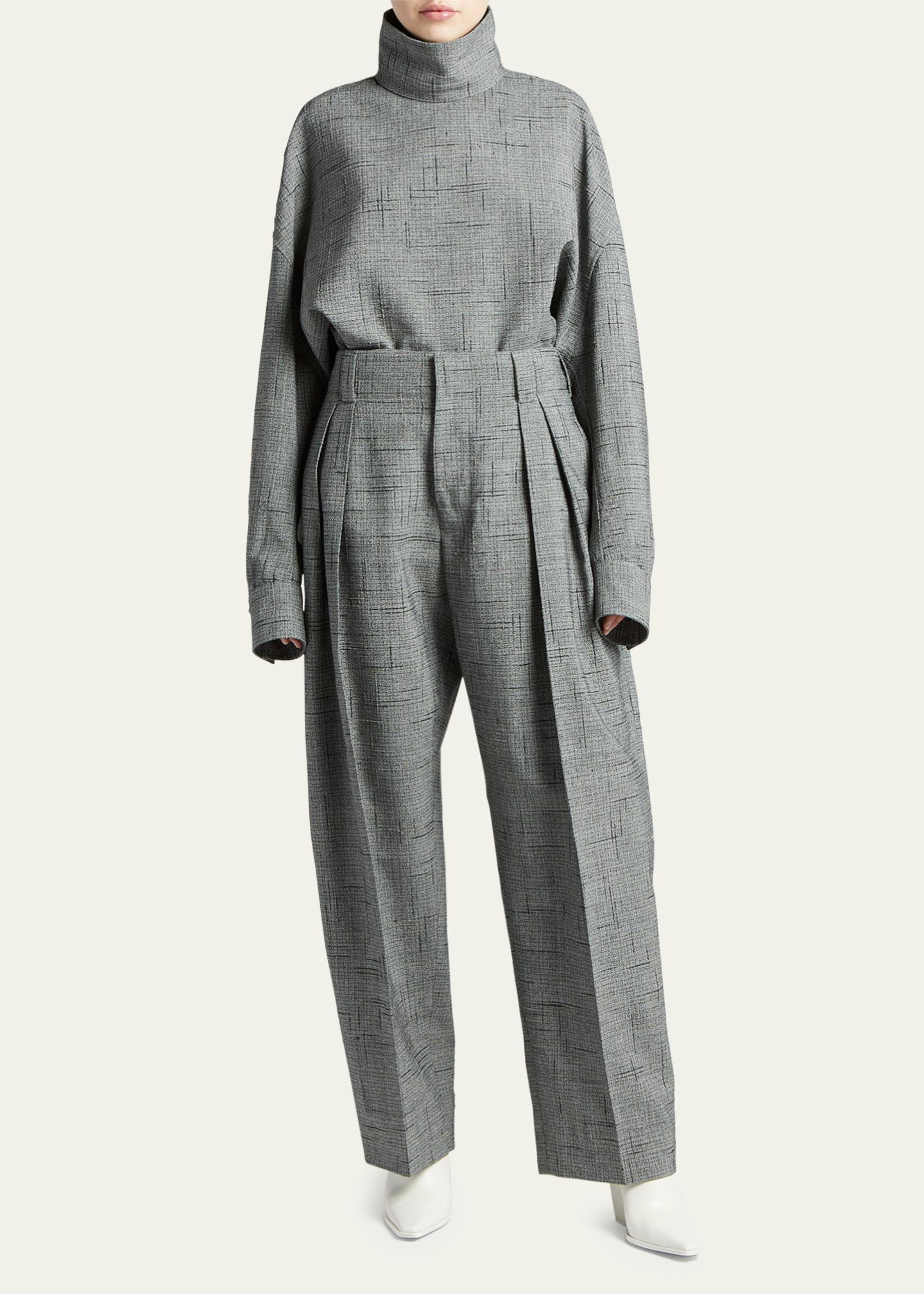 Bottega Veneta 3D Crisscross Jacquard Double-Pleated Wide-Leg