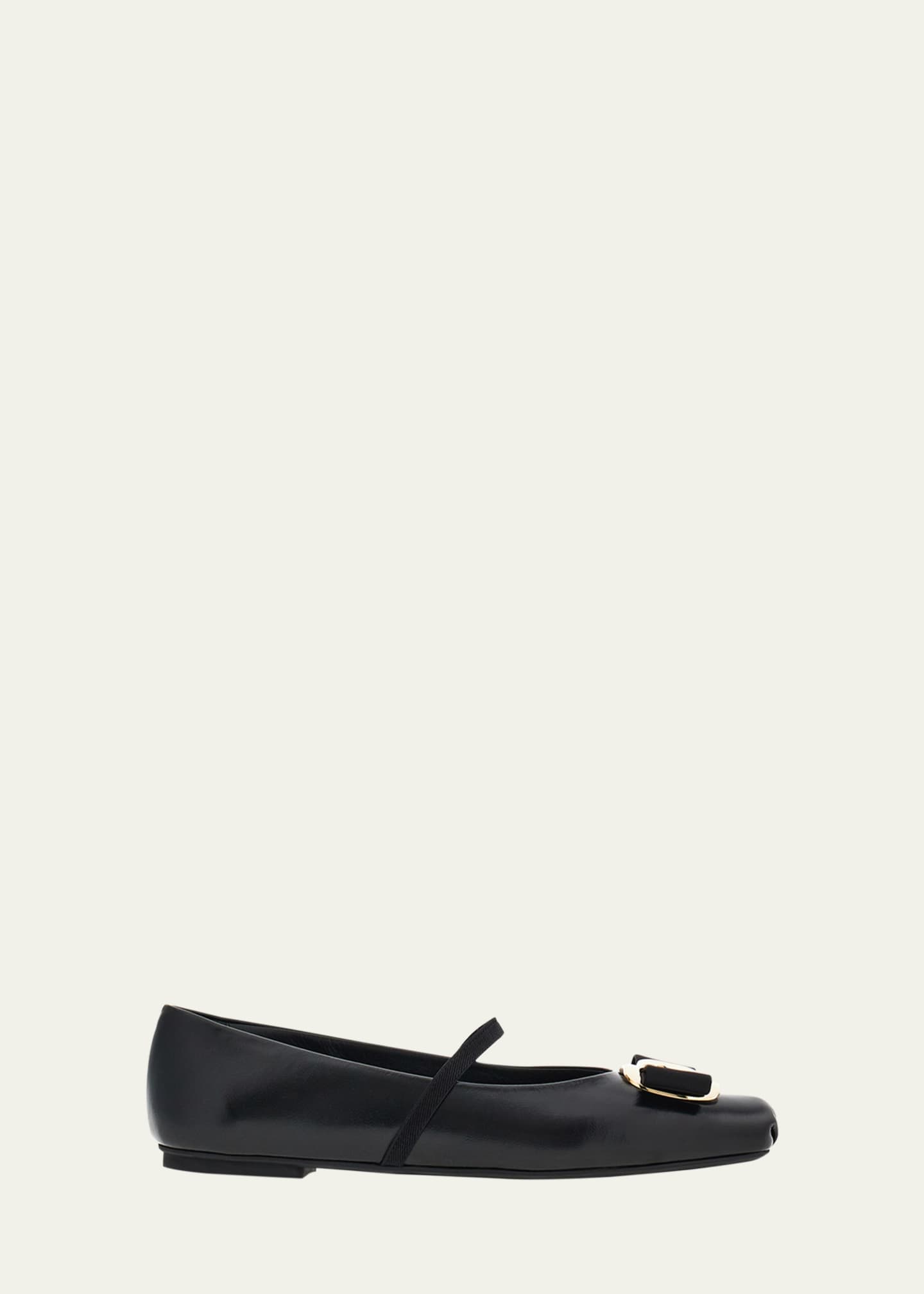 Ferragamo Zina Leather Bow Mary Jane Ballerina Flats Image 1 of 2