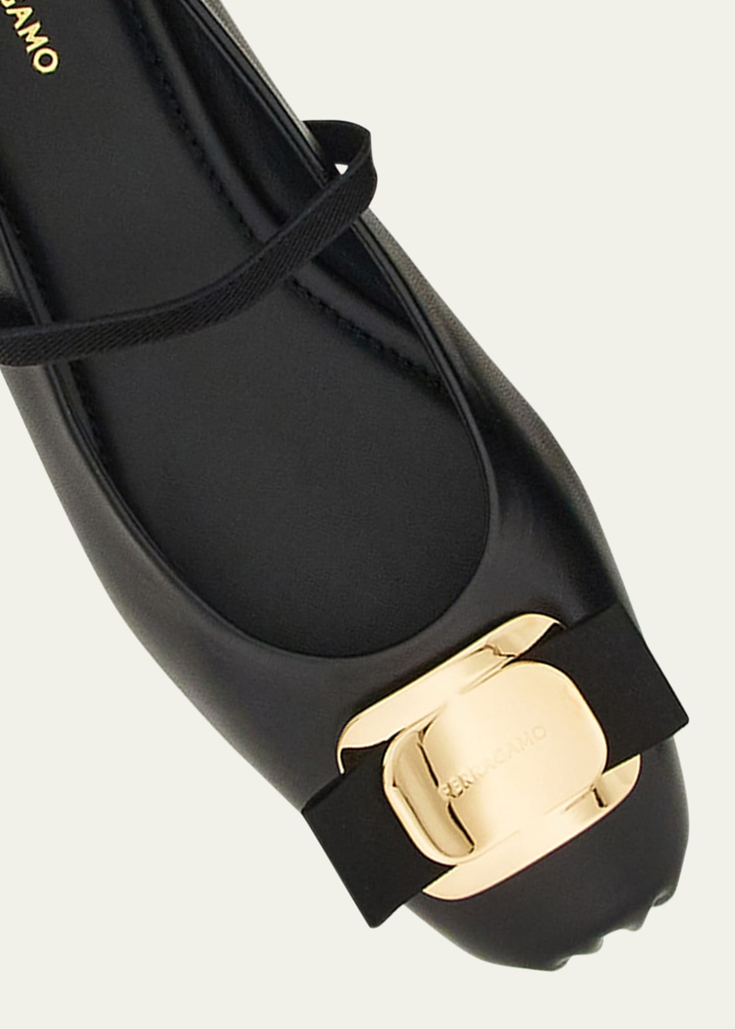 Ferragamo Zina Leather Bow Mary Jane Ballerina Flats Image 2 of 2