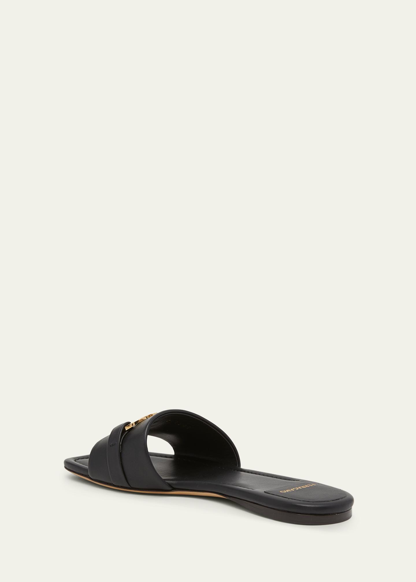 Salvatore Ferragamo Black Leather Slide with Gold Braided Gancini FERRAGAMO Leah Slide Sandal (Women) | Nordstrom main image 3