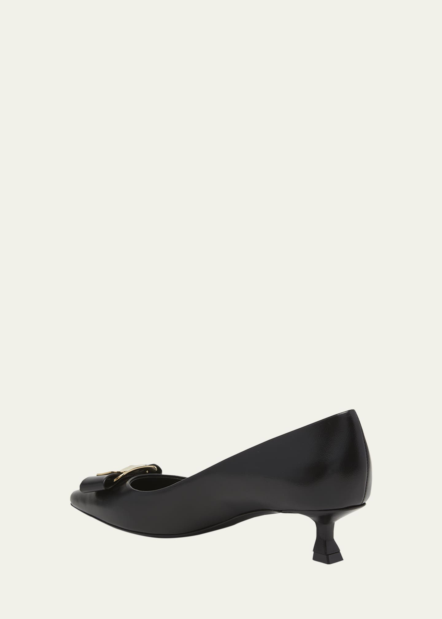 Ferragamo Zelma Leather Bow Kitten-Heel Pumps Image 2 of 3