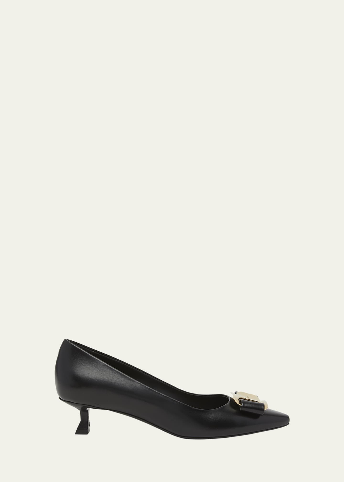 Ferragamo Zelma Leather Bow Kitten-Heel Pumps Image 1 of 3