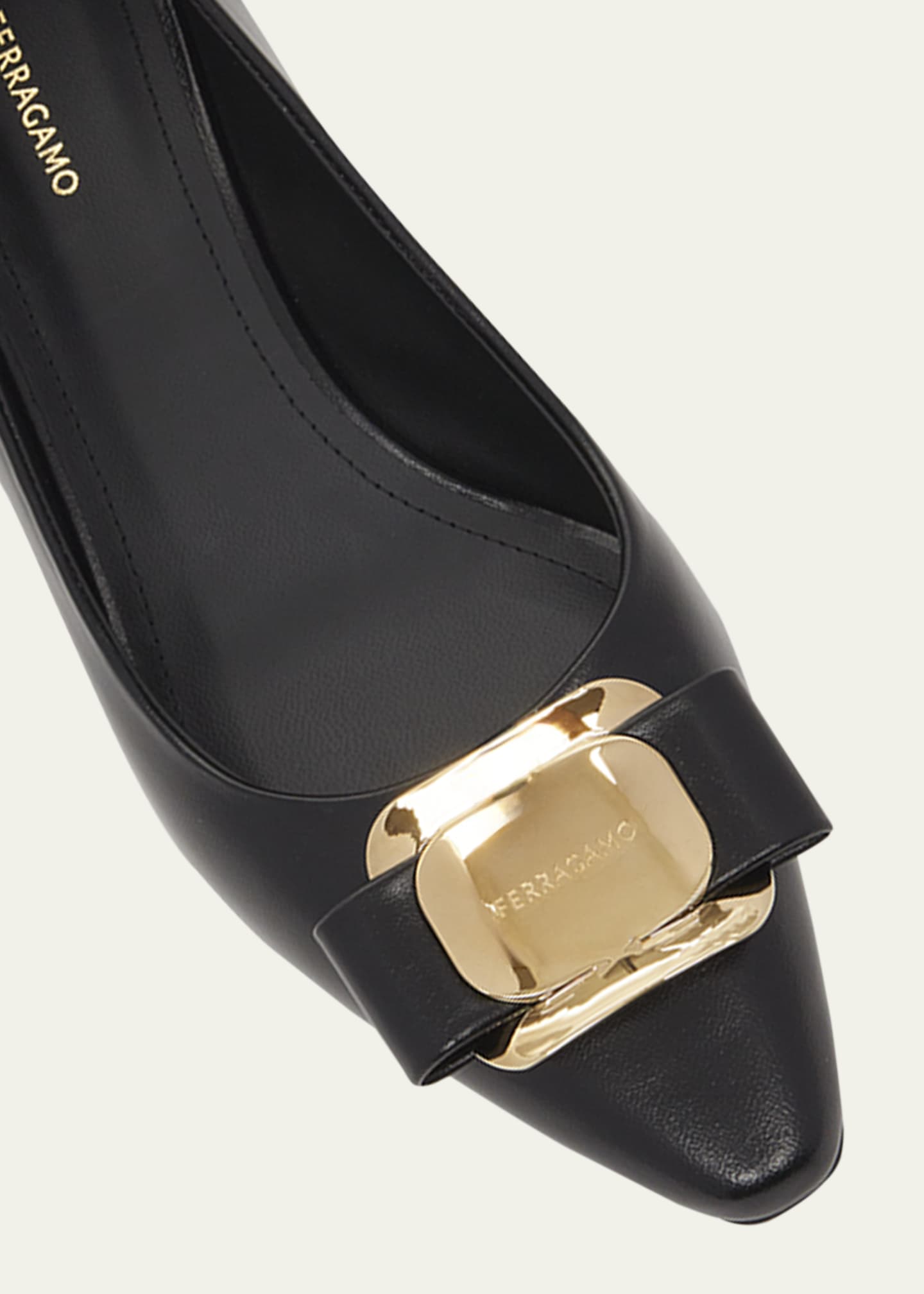 Ferragamo Zelma Leather Bow Kitten-Heel Pumps Image 3 of 3