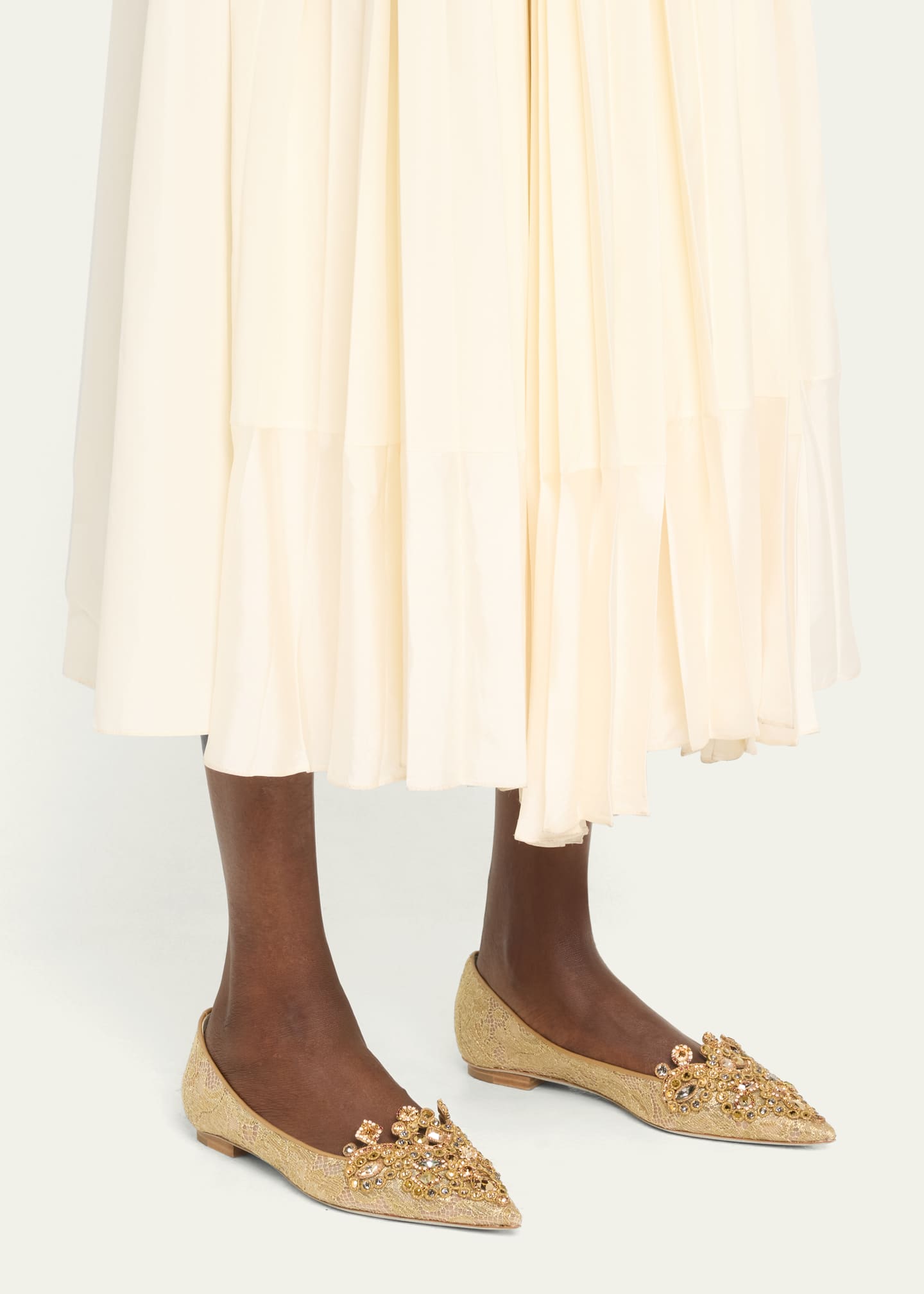 Rene Caovilla Crystal Embroidered Mesh Ballerina Flats Image 2 of 5