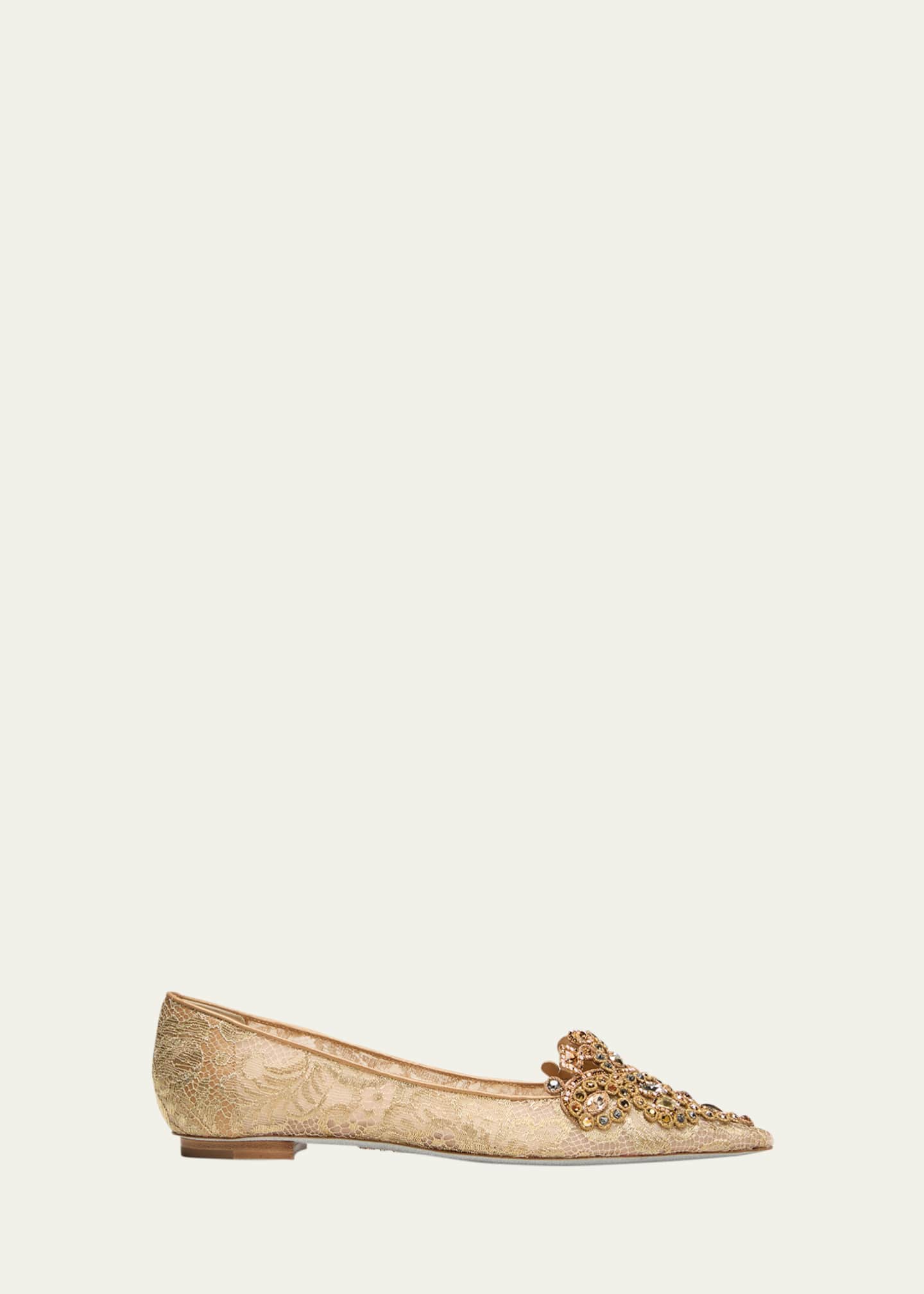 Rene Caovilla Crystal Embroidered Mesh Ballerina Flats Image 1 of 5