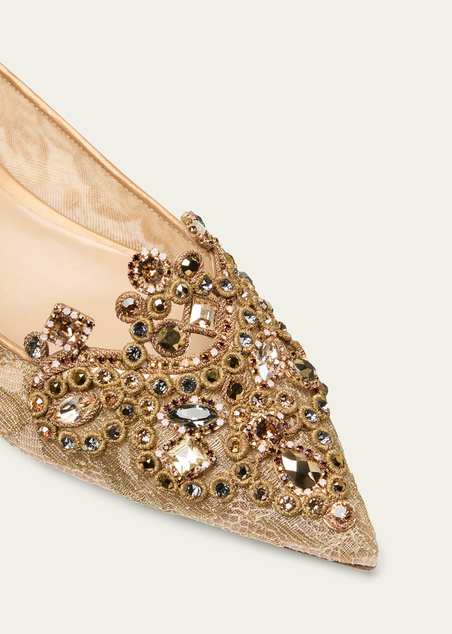 Rene Caovilla Crystal Embroidered Mesh Ballerina Flats