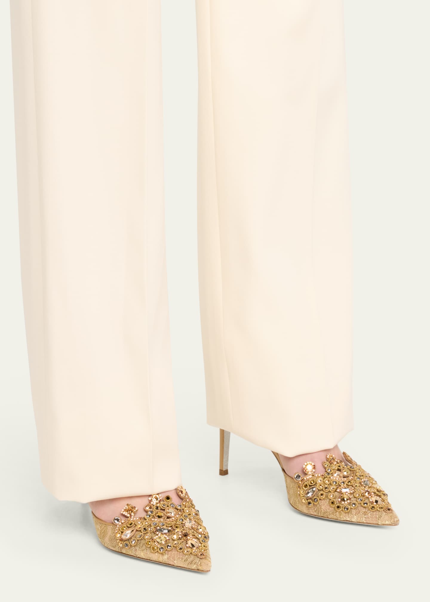 Rene caovilla embroidered hotsell crystal metallic pumps
