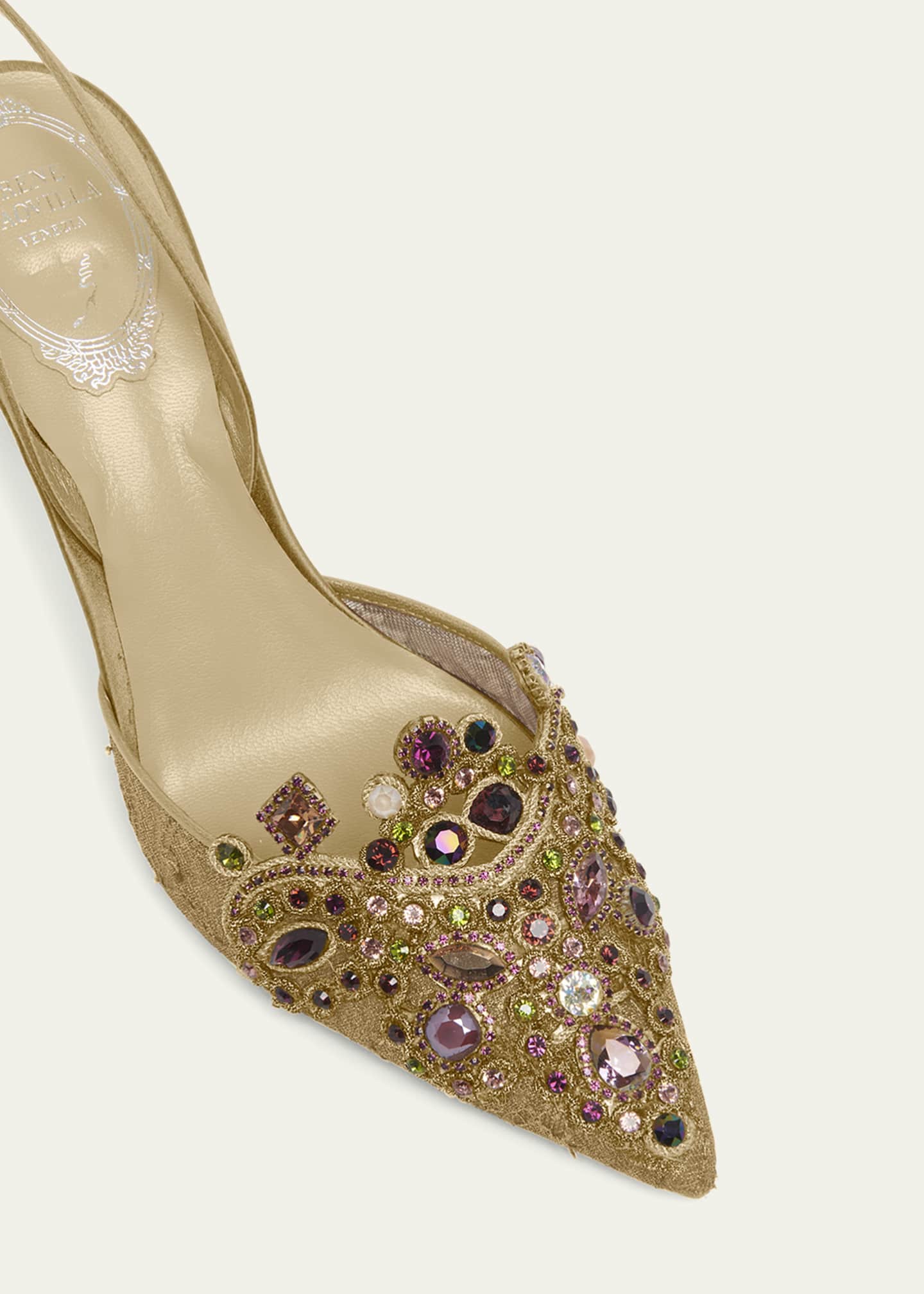 Rene Caovilla Crystal Embroidered Silk Slingback Pumps