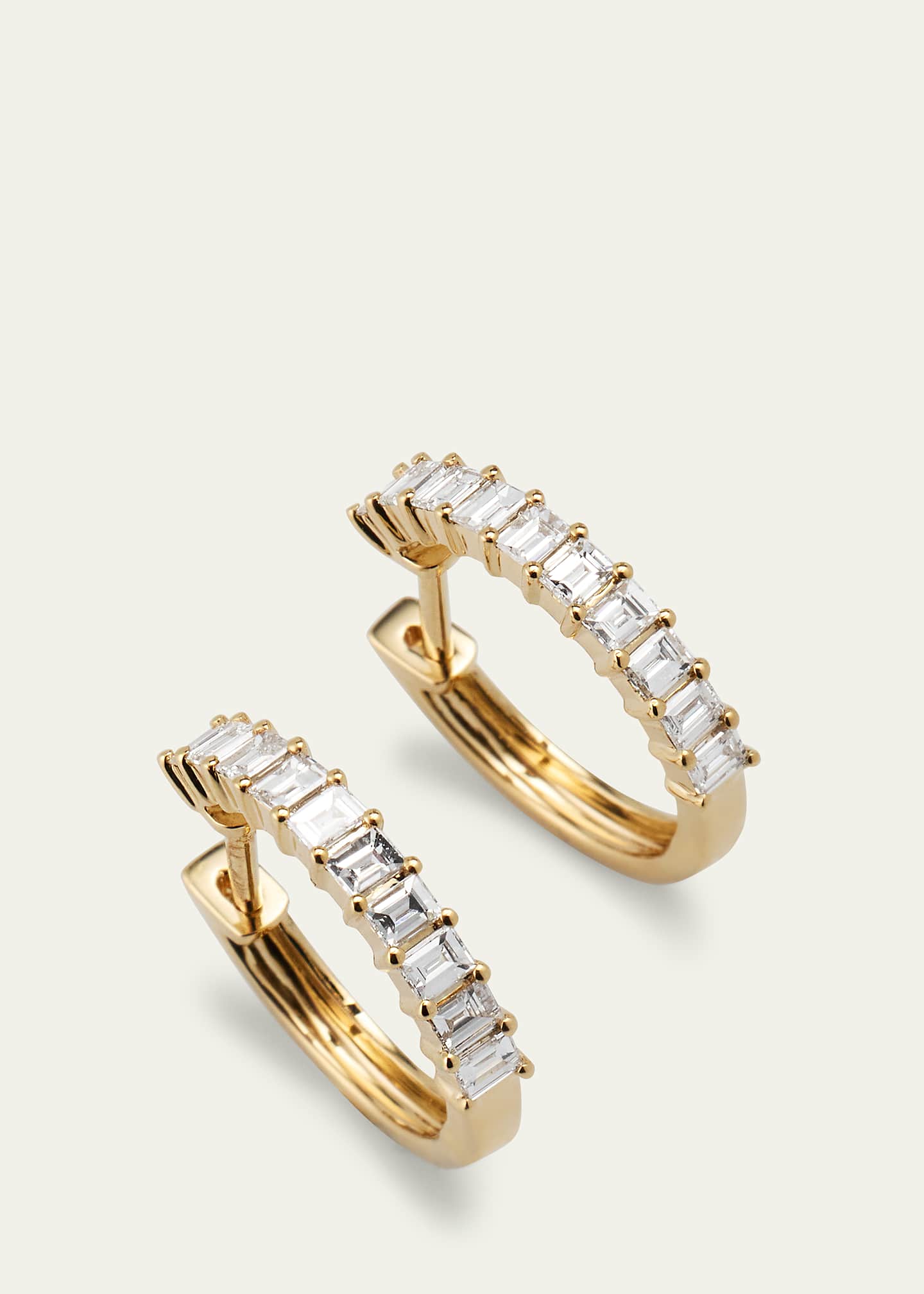 Prong Set Diamond Baguette Hoop Earrings 14k Gold EF Collection
