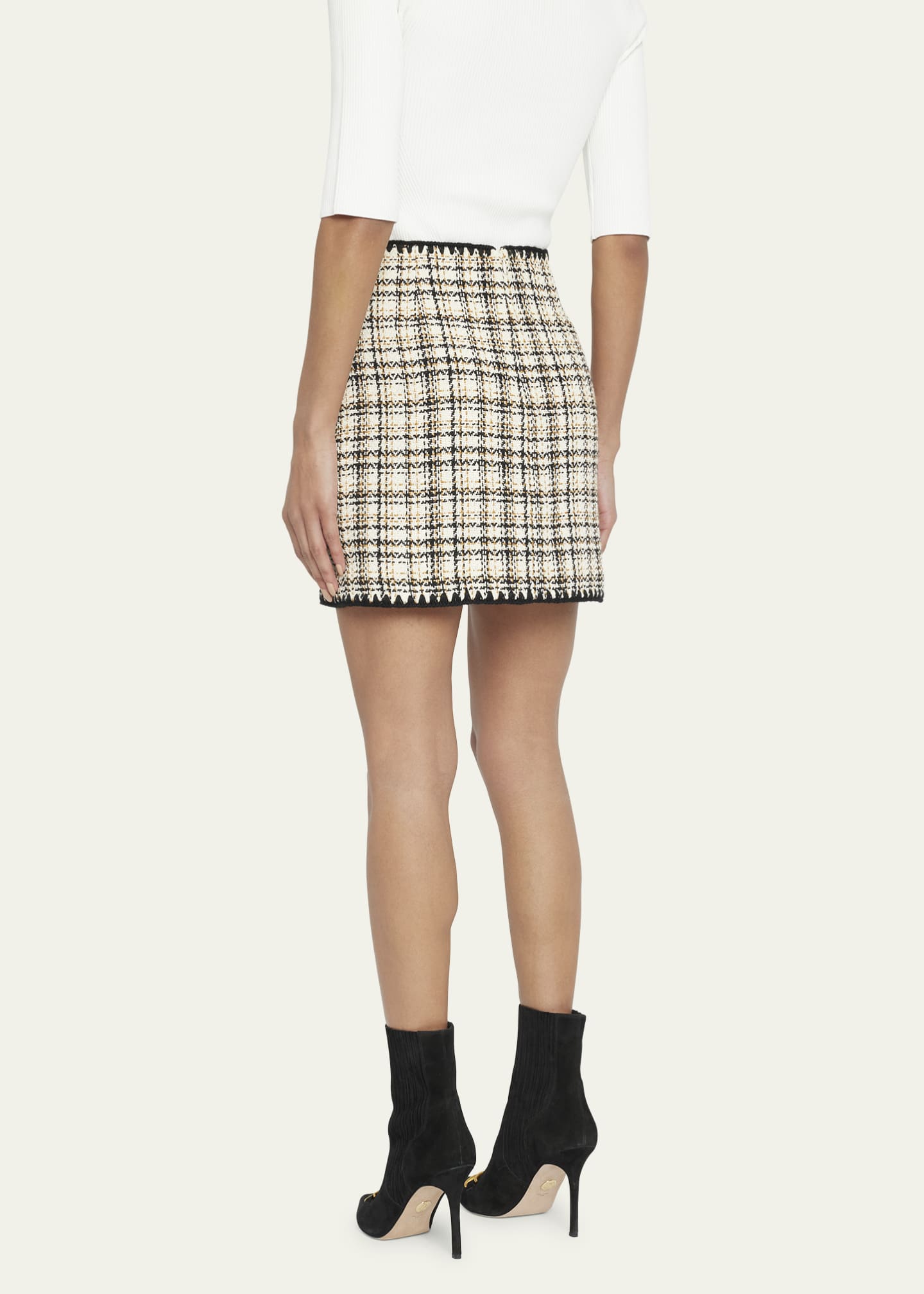 Veronica Beard Ohemia Tweed Crochet-Trim Mini Skirt Image 3 of 5