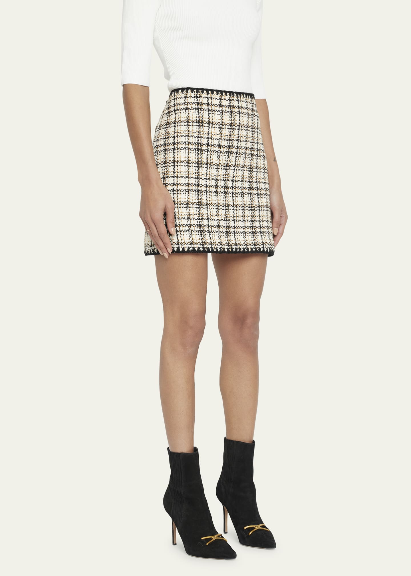 Veronica Beard Ohemia Tweed Crochet-Trim Mini Skirt Image 4 of 5