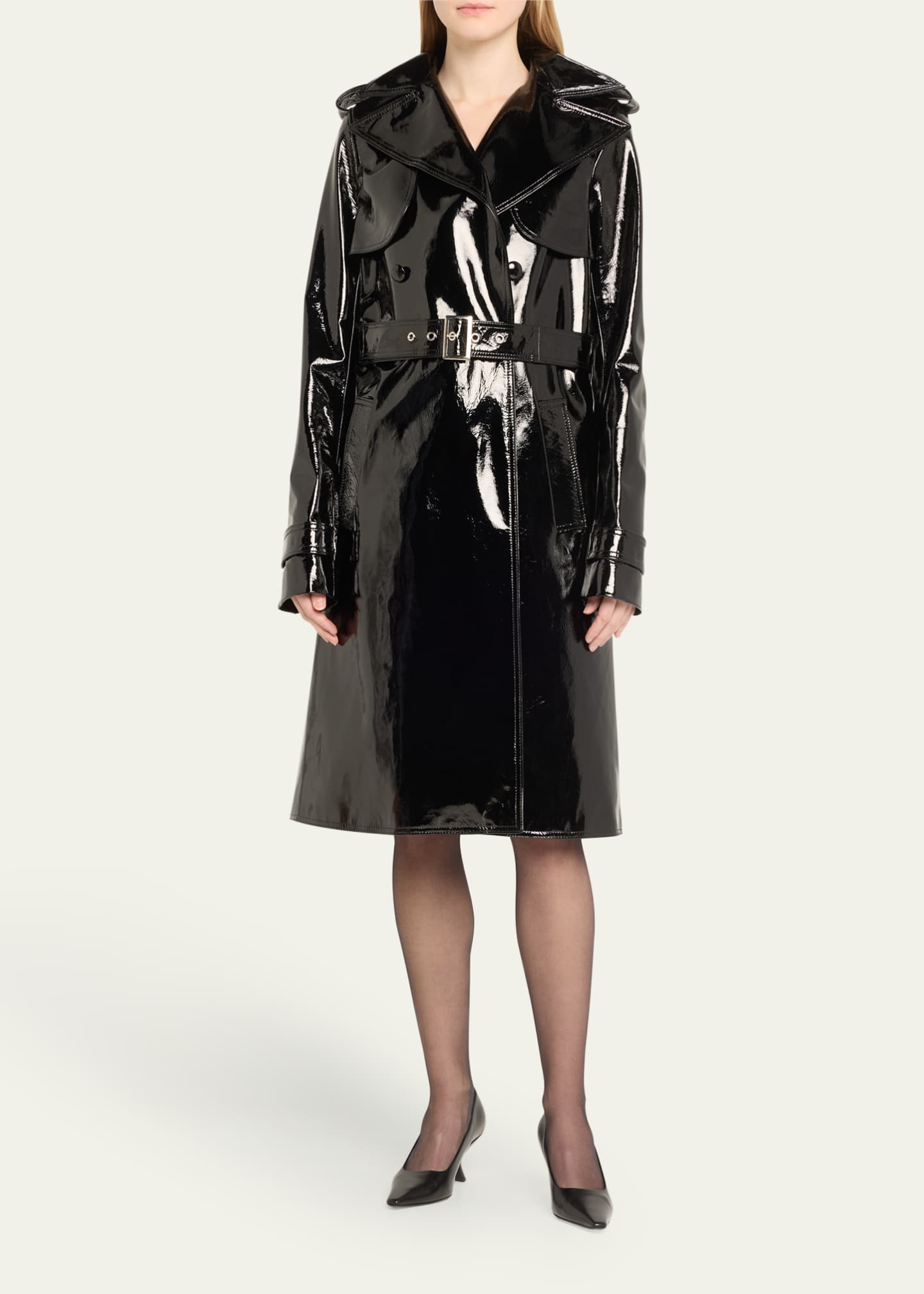 LaQuan Smith Patent Leather Belted Trench Coat - Bergdorf Goodman