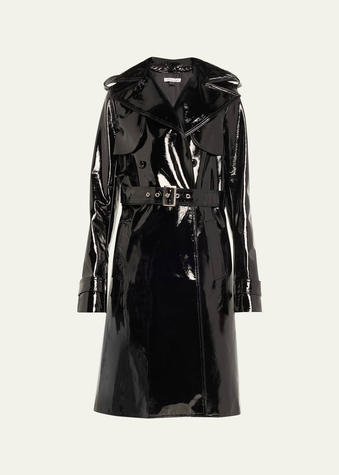 Black patent leather raincoat clearance