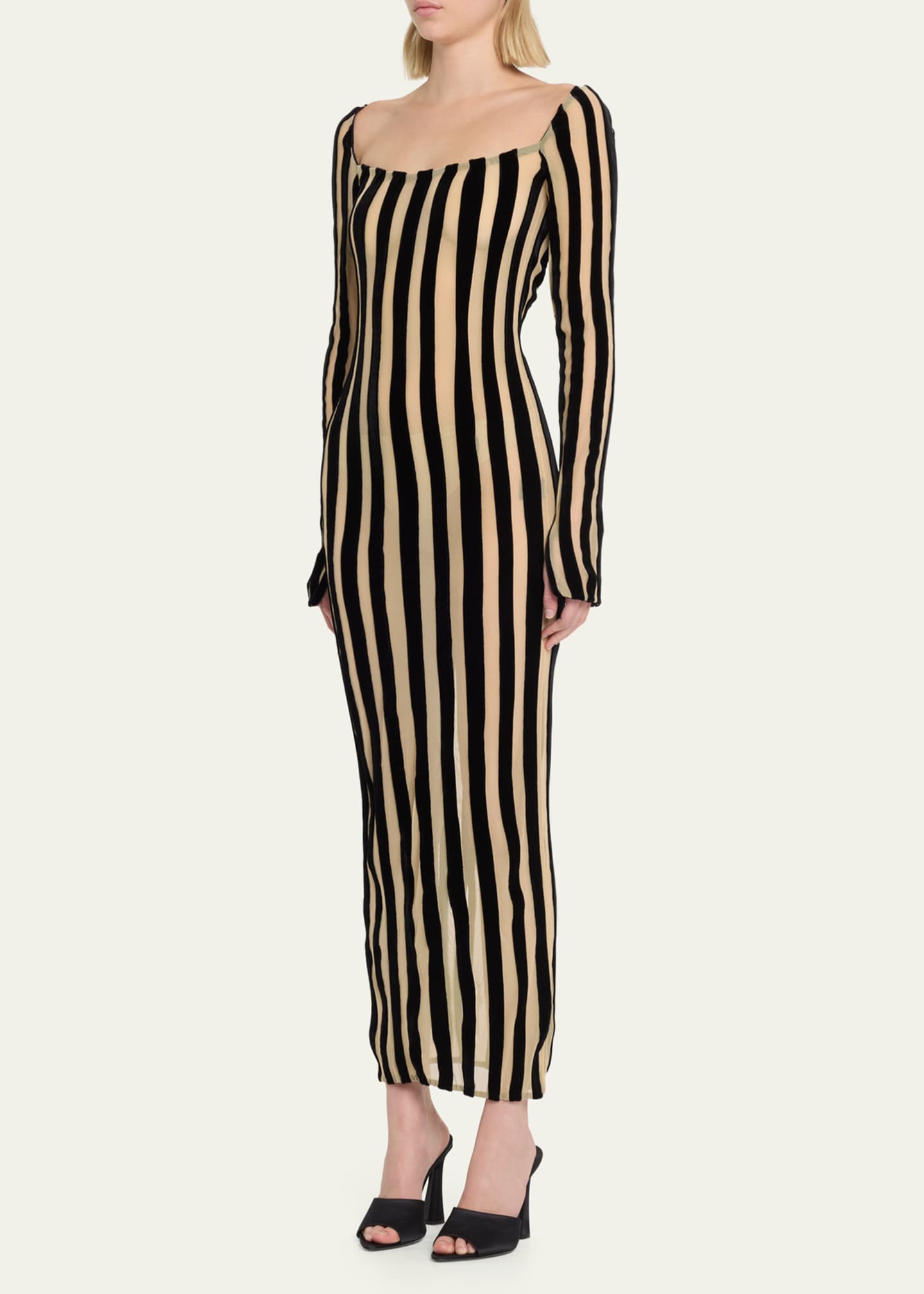 LaQuan Smith Sheer Striped Midi Dress Bergdorf Goodman