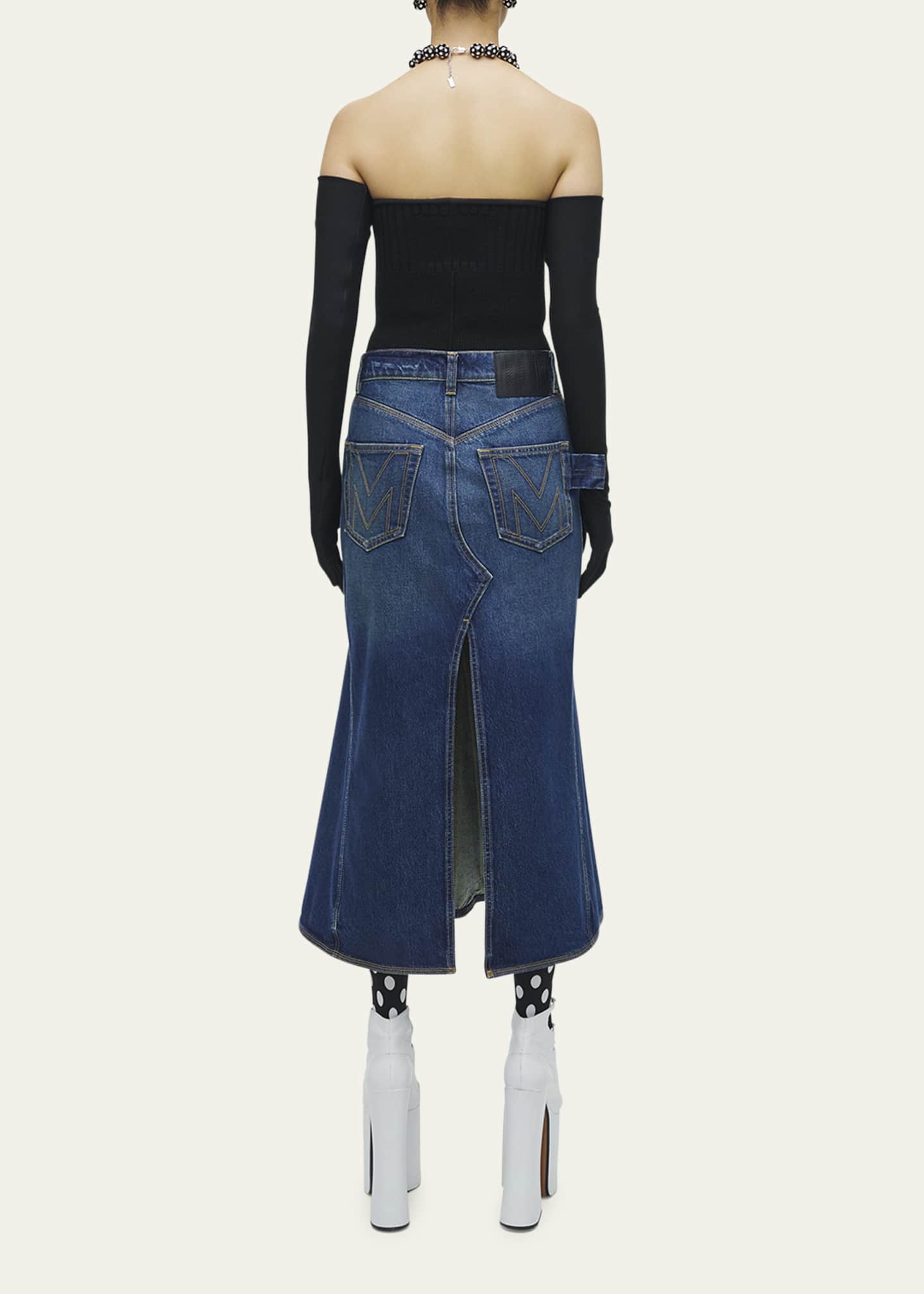 Marc Jacobs Paneled Denim Midi Skirt with Pleating Image 3 of 5