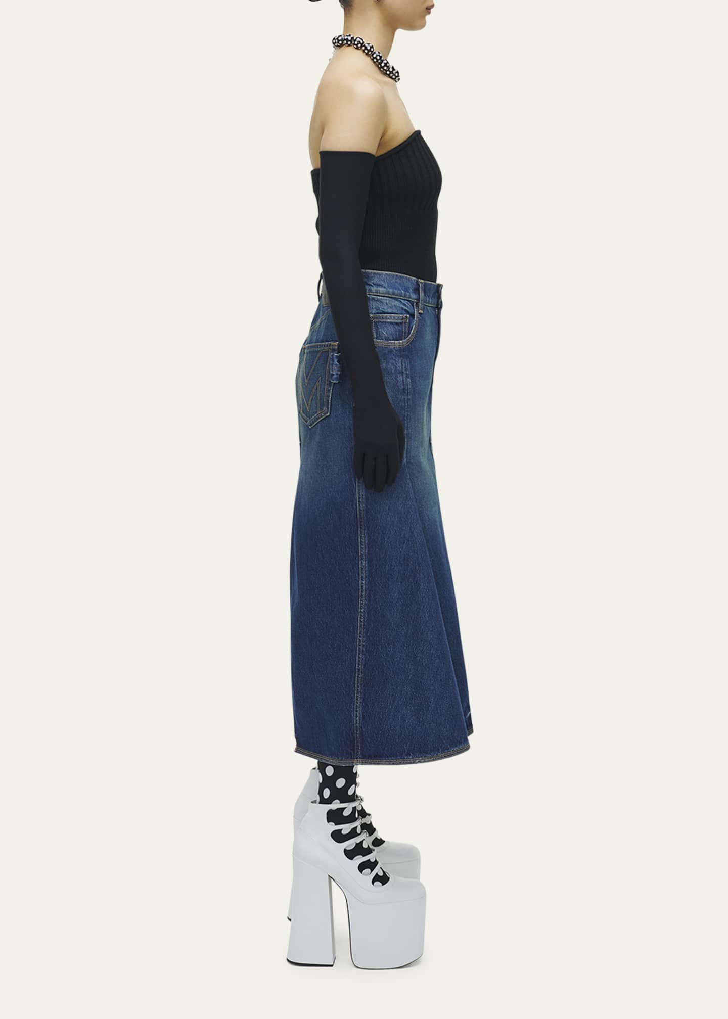Marc Jacobs Paneled Denim Midi Skirt with Pleating Image 4 of 5
