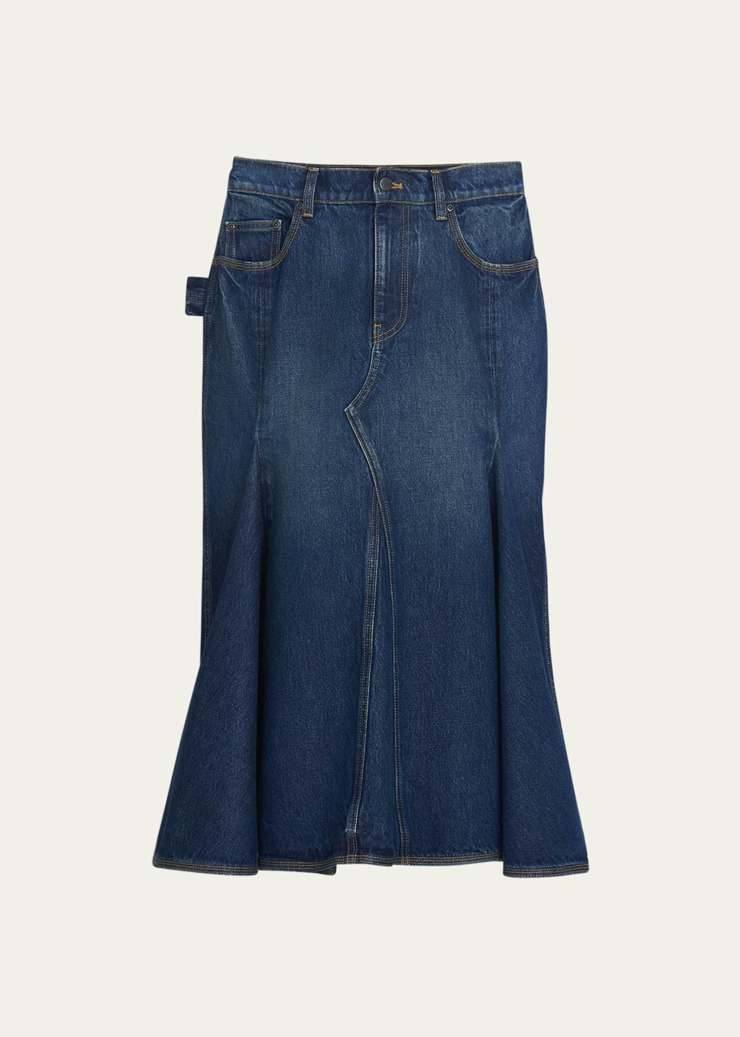 Marc Jacobs Paneled Denim Midi Skirt with Pleating Image 1 of 5