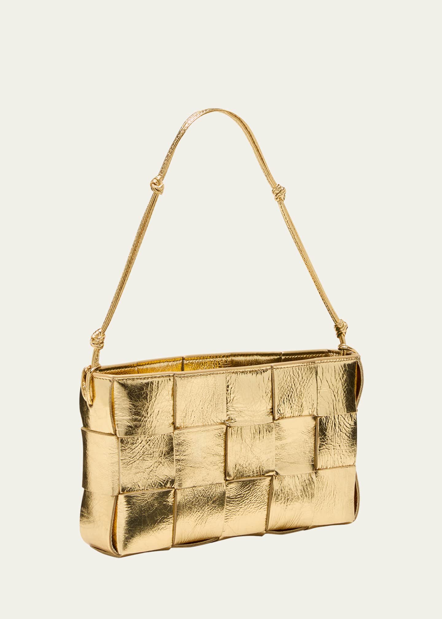 Bottega Veneta Baguette Pochette Bag in Travertine & Gold