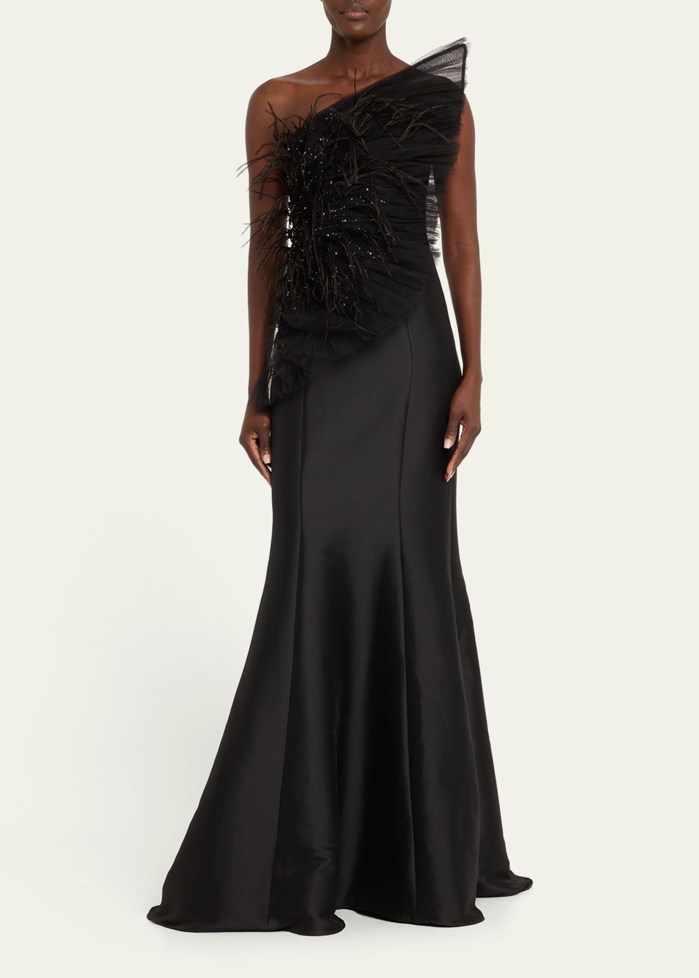 Badgley Mischka Collection Strapless Feather Ruffle Mermaid Gown ...