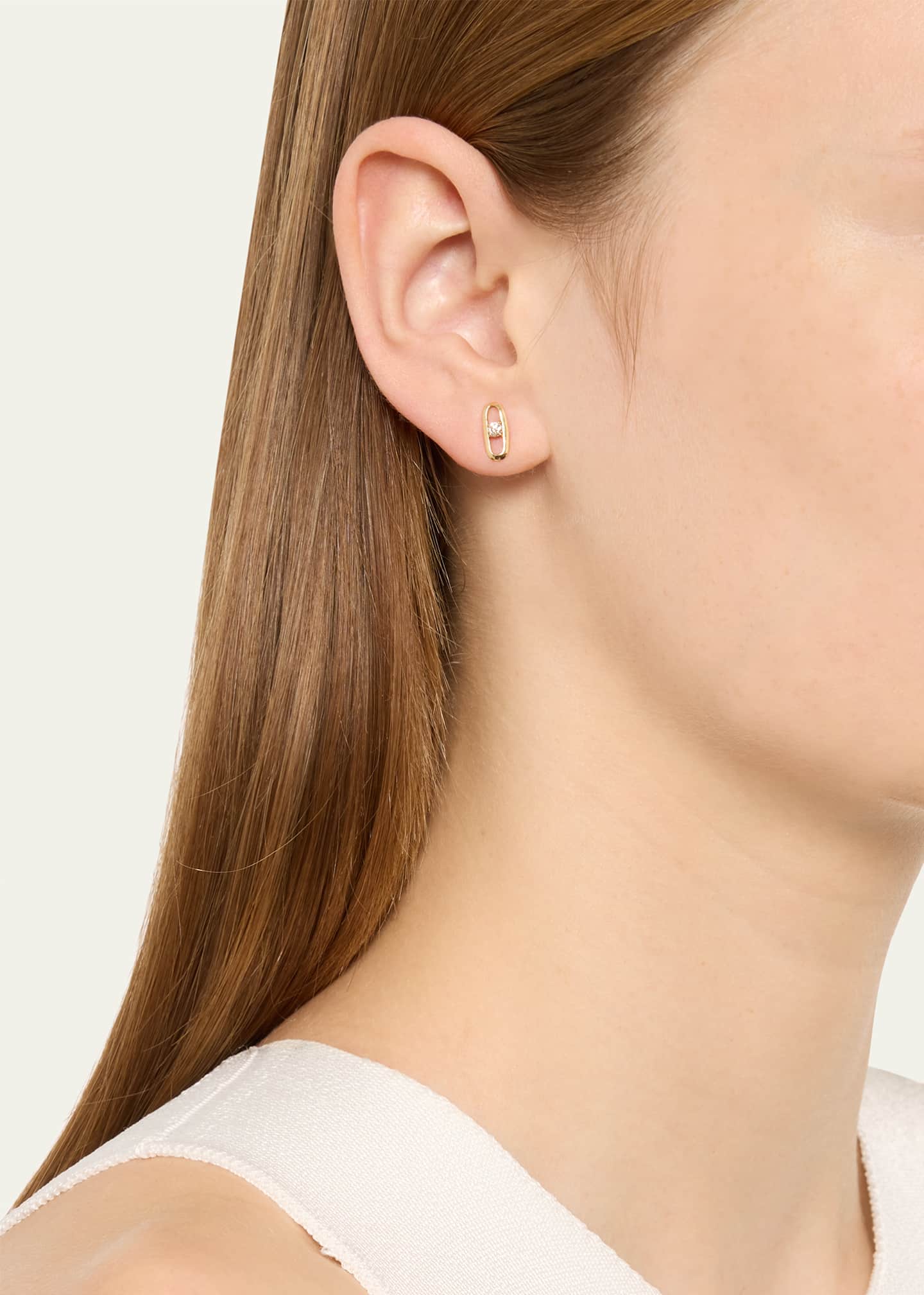 Lizzie Mandler Fine Jewelry 18K Yellow Gold Prong-Set Diamond Link Stud Single Earring Image 2 of 4