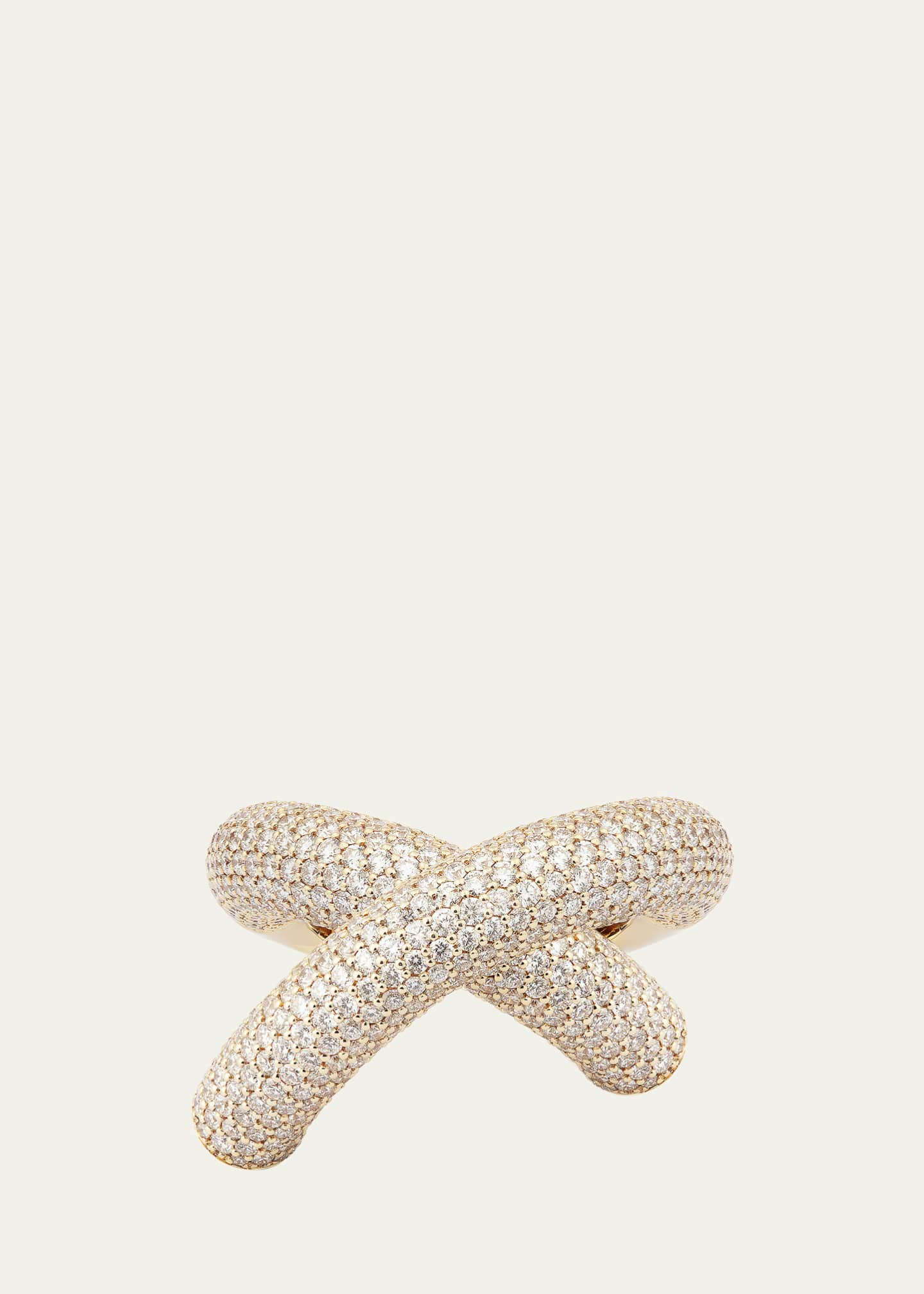 ENGELBERT 18K Yellow Gold Cross Loop Ring Full Pave with Diamonds