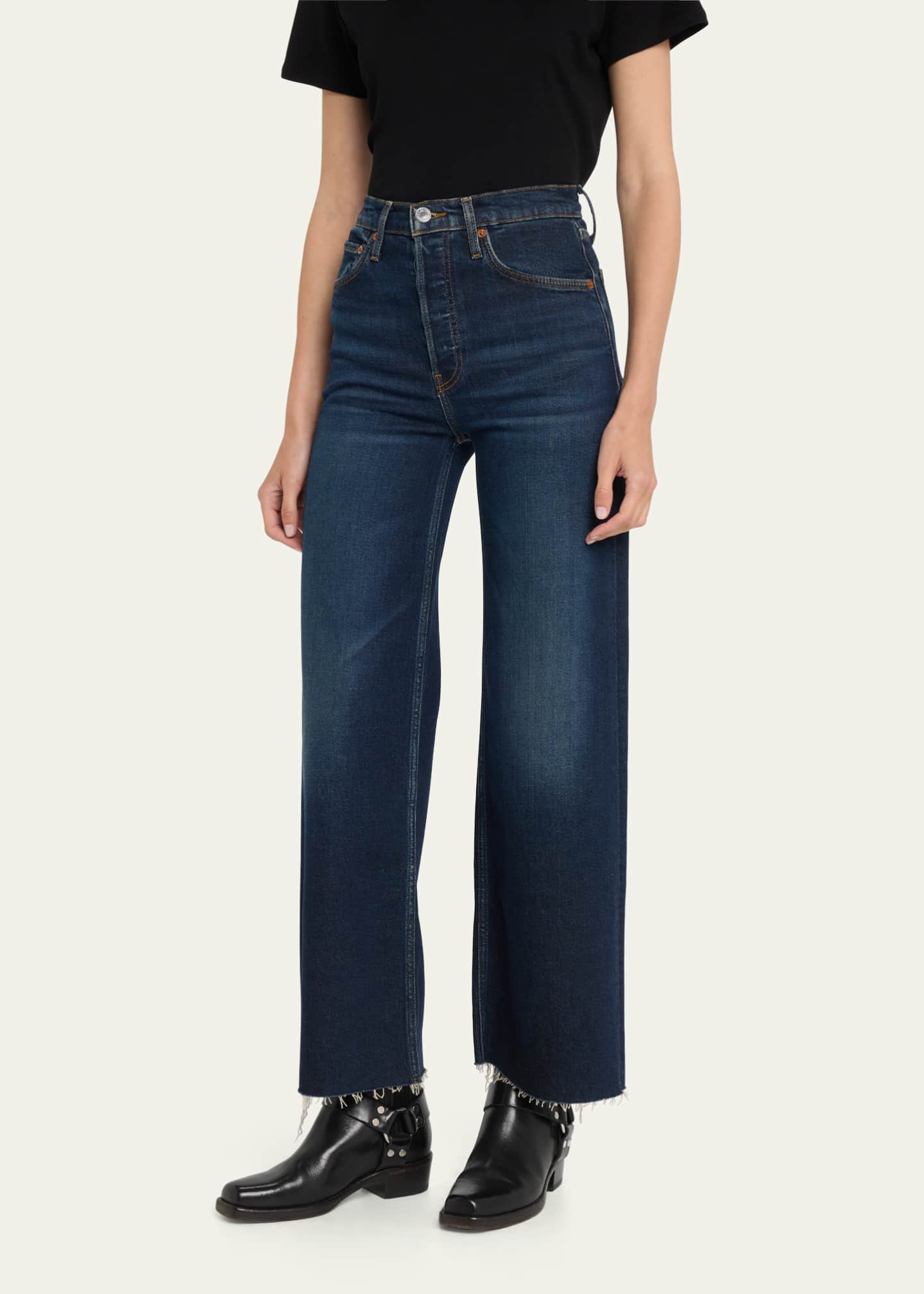 RE/DONE High Rise Wide-Leg Cropped Jeans - Bergdorf Goodman