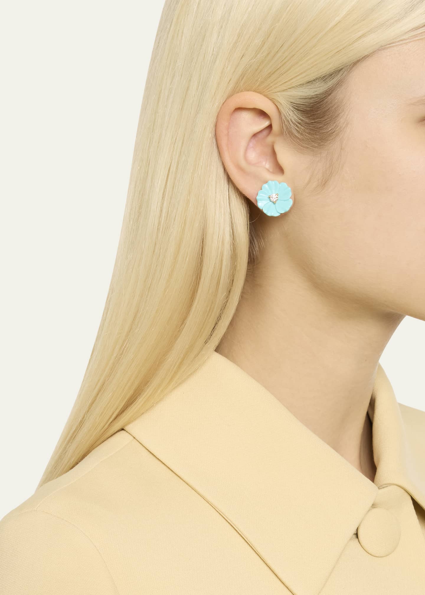 Paul Morelli 18K Yellow Gold Turquoise Flower Stud Earrings with Diamonds Image 2 of 4