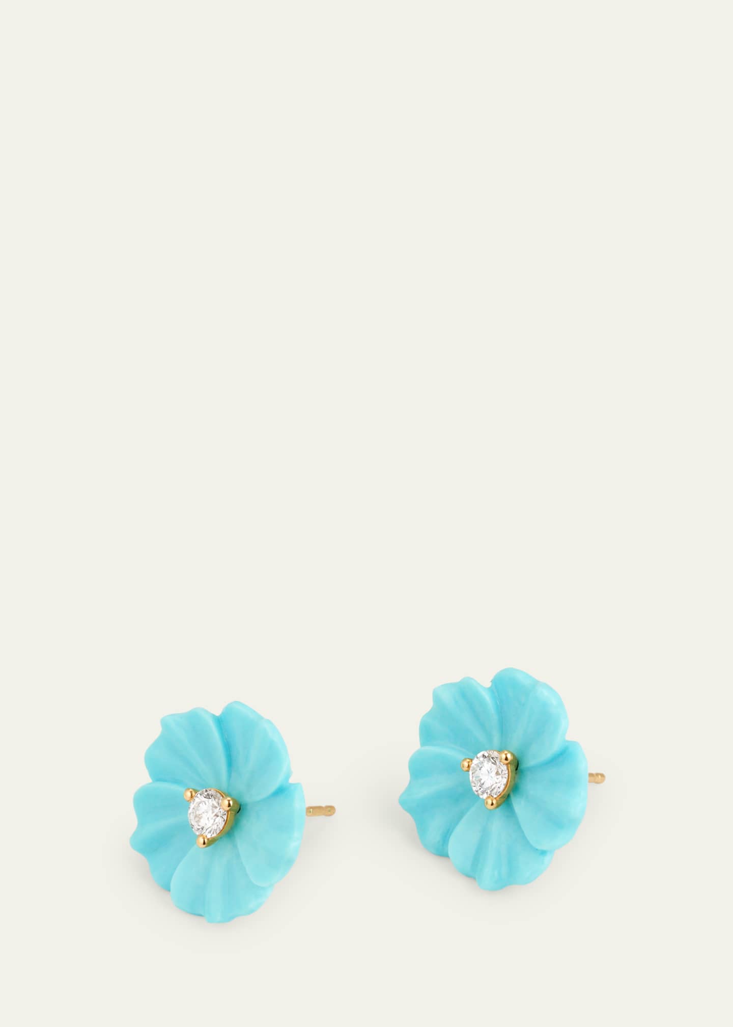Paul Morelli 18K Yellow Gold Turquoise Flower Stud Earrings with Diamonds Image 3 of 4