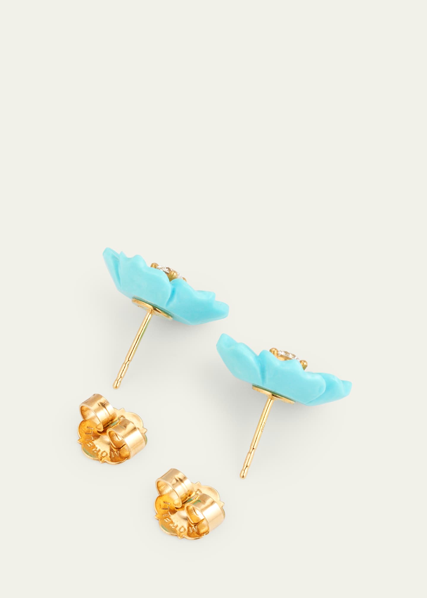 Paul Morelli 18K Yellow Gold Turquoise Flower Stud Earrings with Diamonds Image 4 of 4