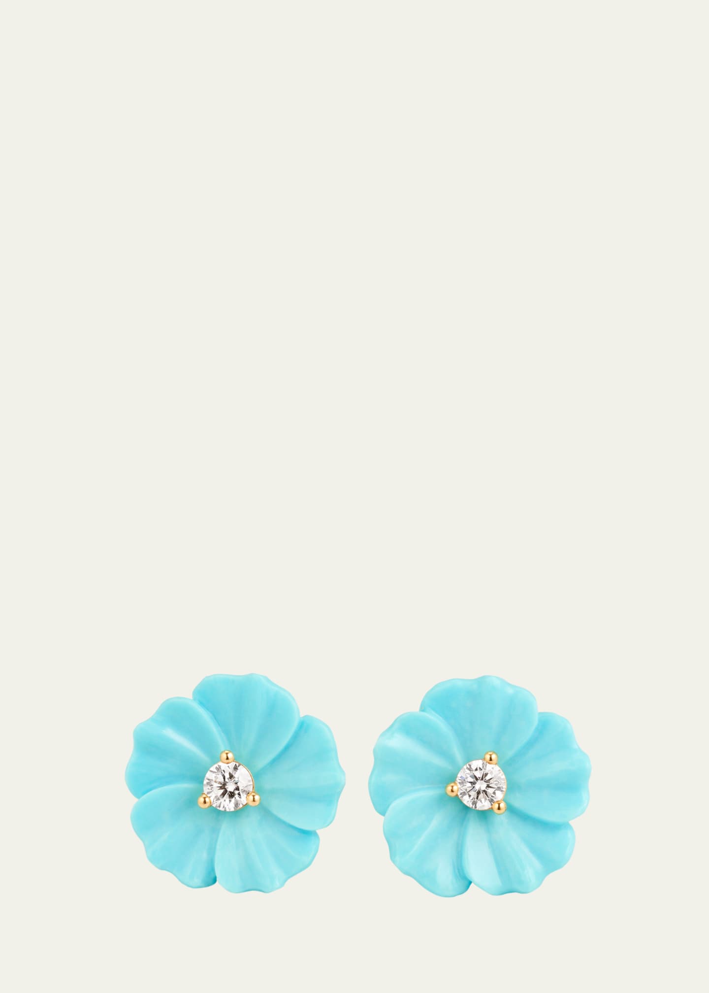 Paul Morelli 18K Yellow Gold Turquoise Flower Stud Earrings with Diamonds Image 1 of 4